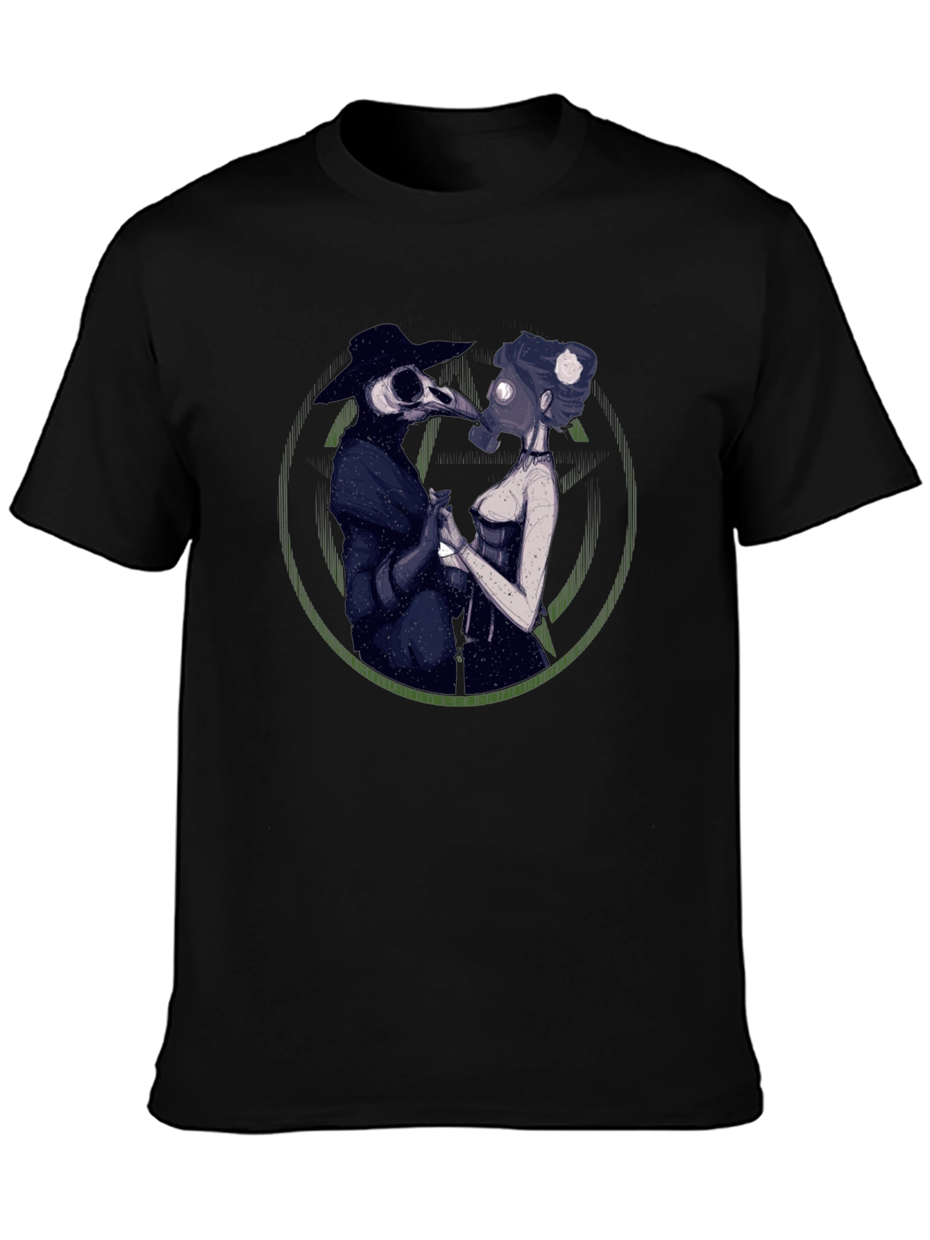 Plague Doctor Couple Graphic Tee - Black