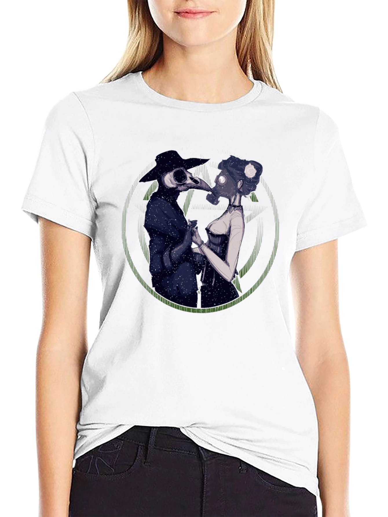Plague Doctor Couple Graphic Tee - Black