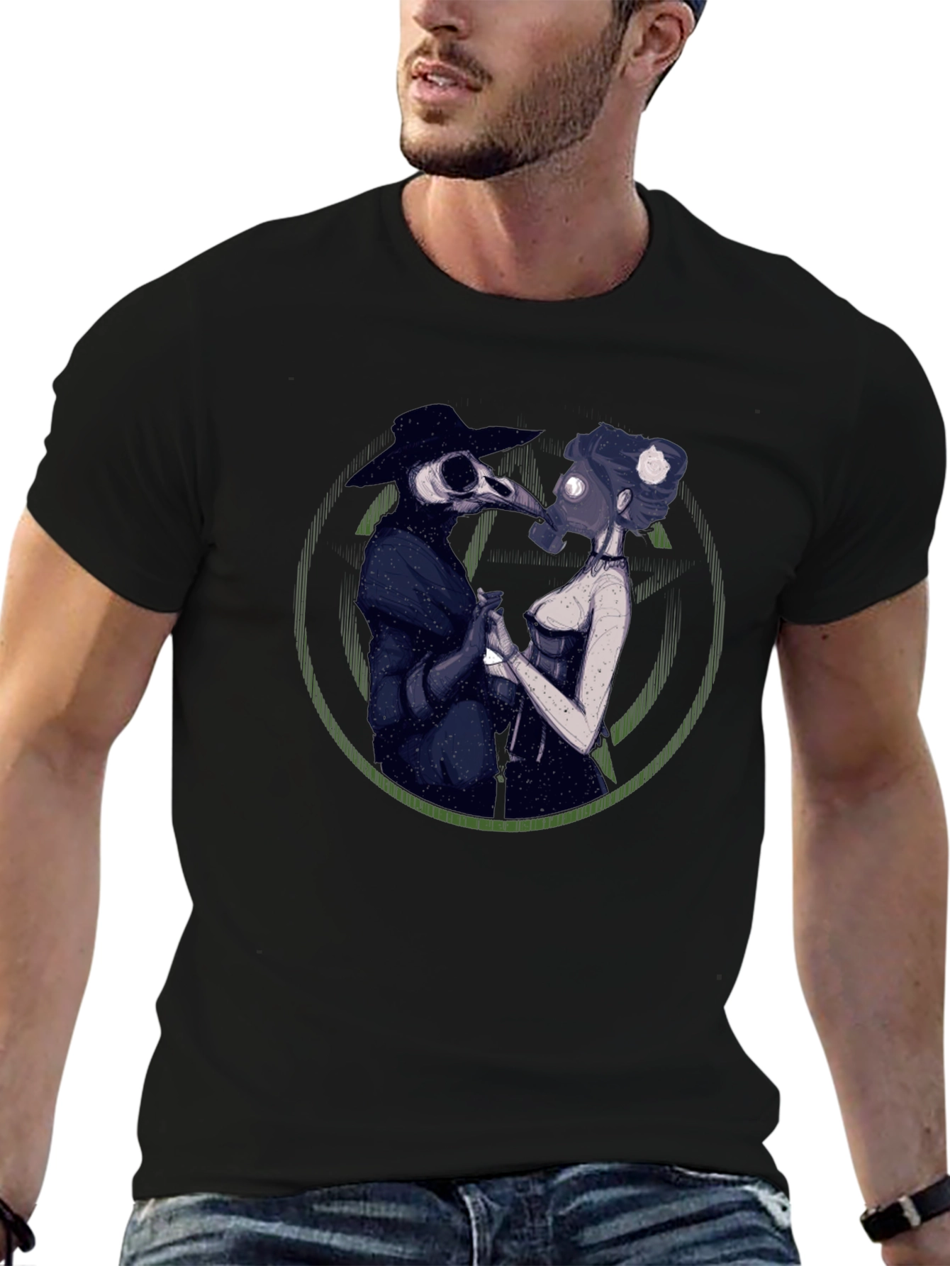 Plague Doctor Couple Graphic Tee - Black
