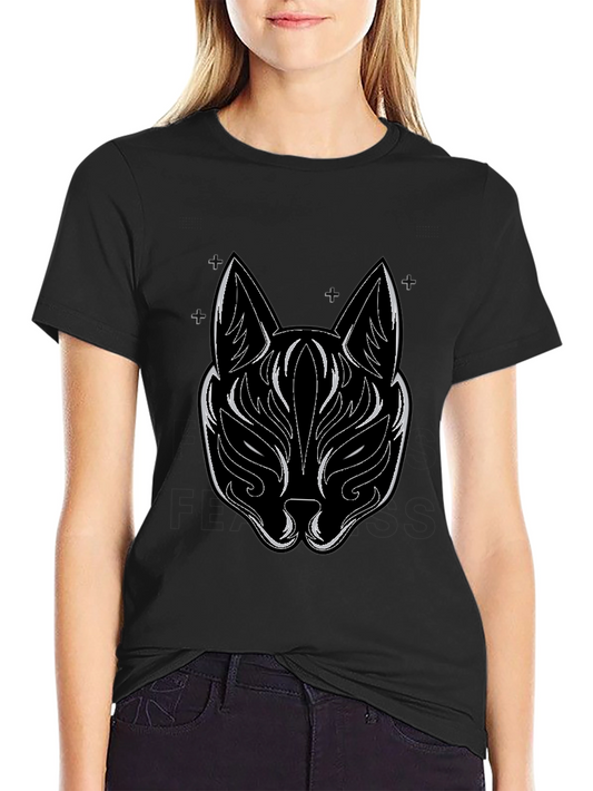 Mens Black T-Shirt with Kitsune Mask Design