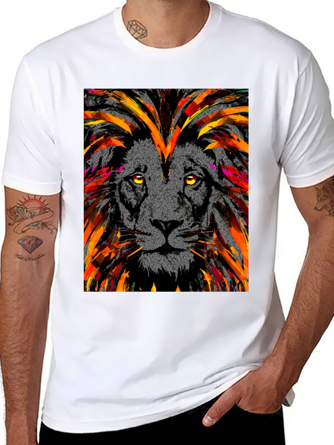 Lion Art Graphic Print Black T-Shirt