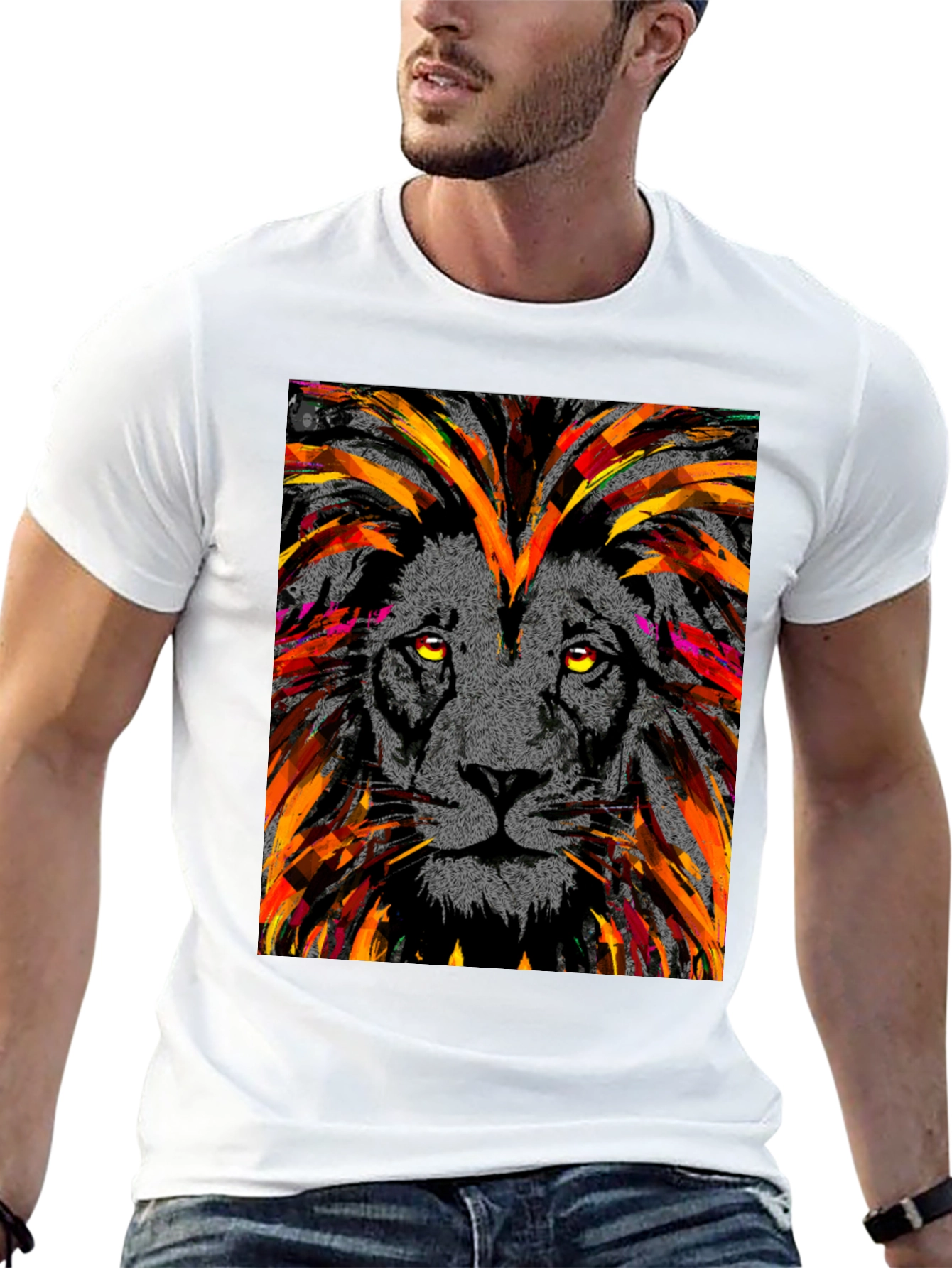 Lion Art Graphic Print Black T-Shirt