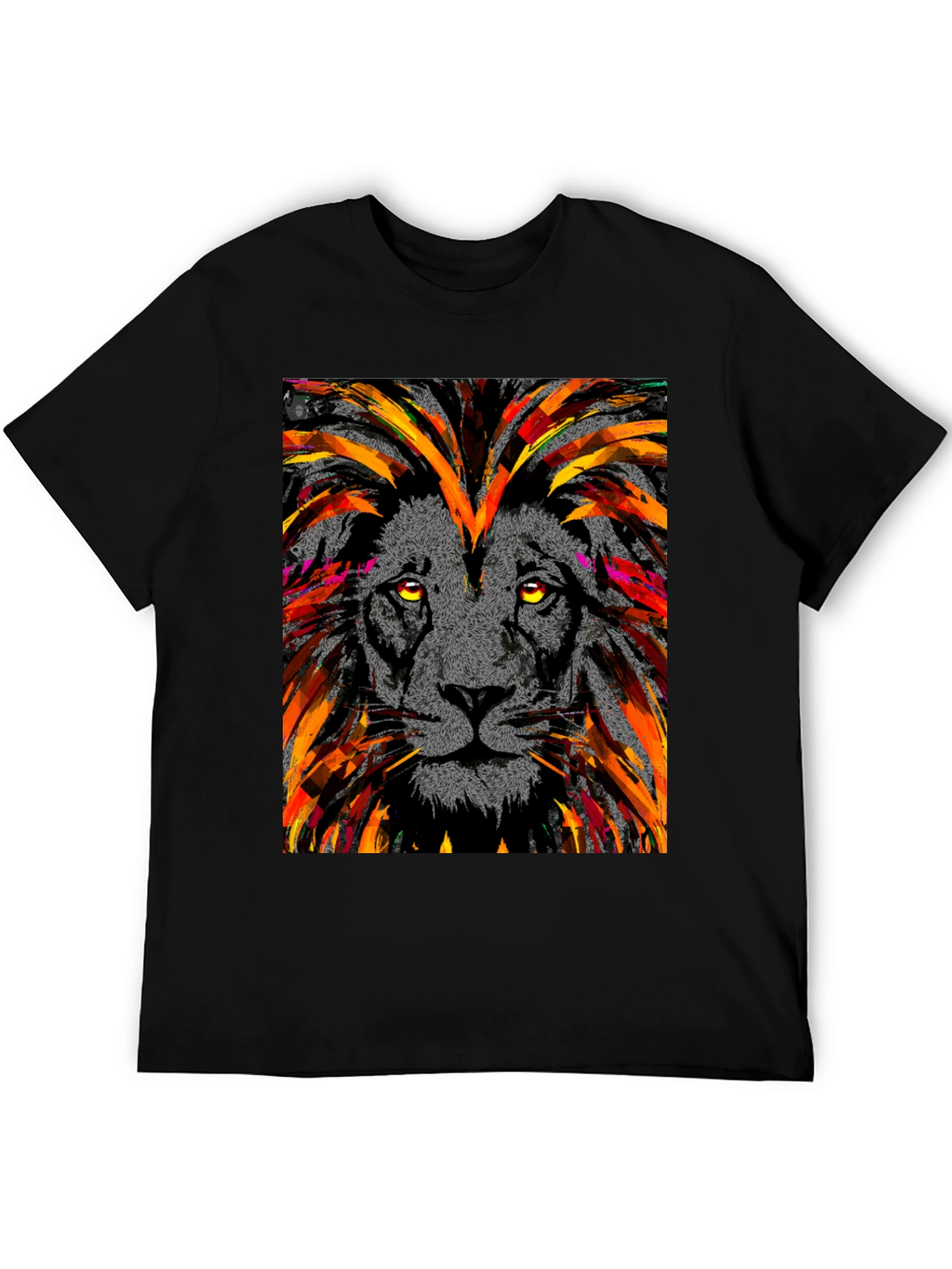 Lion Art Graphic Print Black T-Shirt