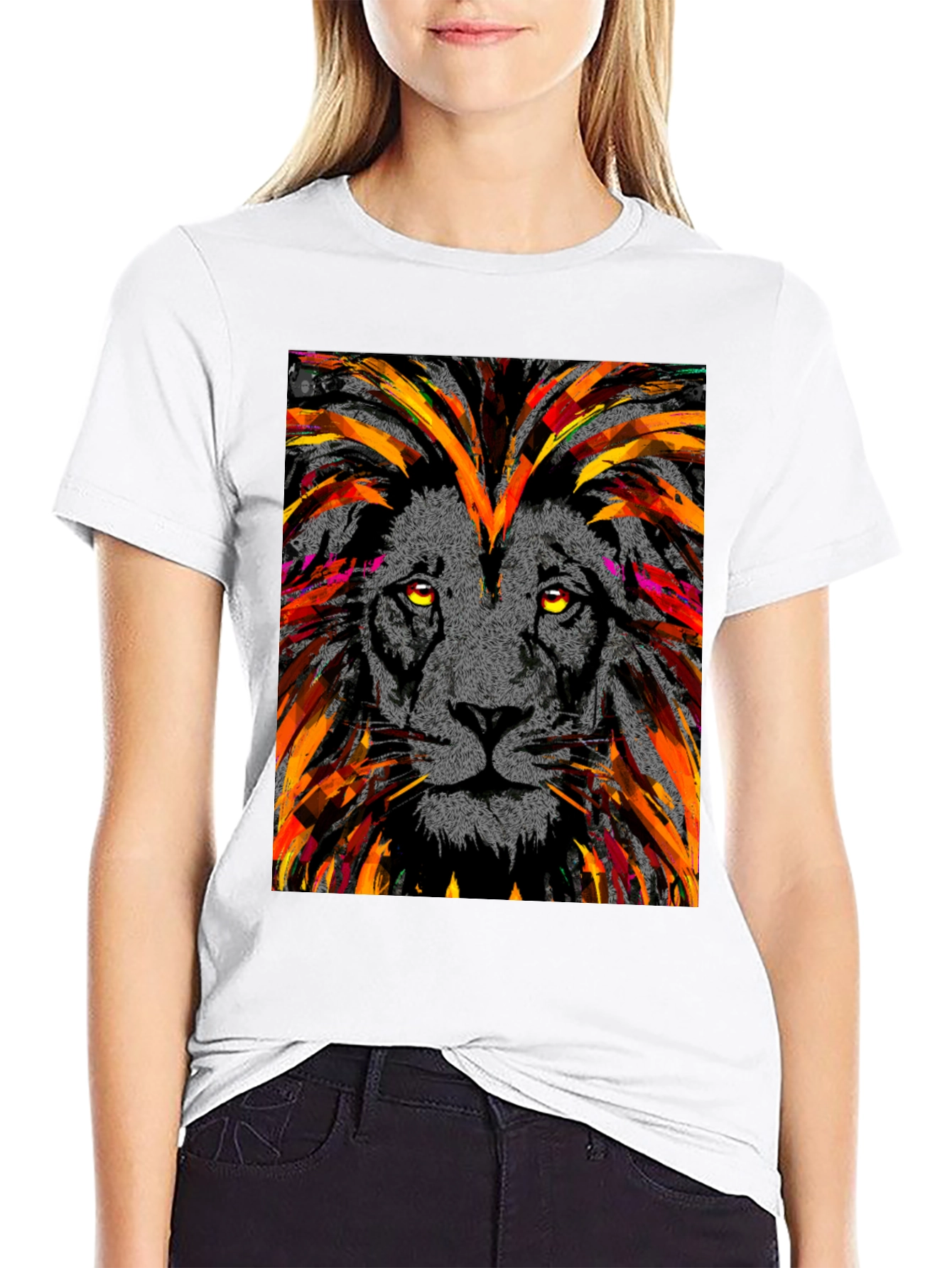 Lion Art Graphic Print Black T-Shirt