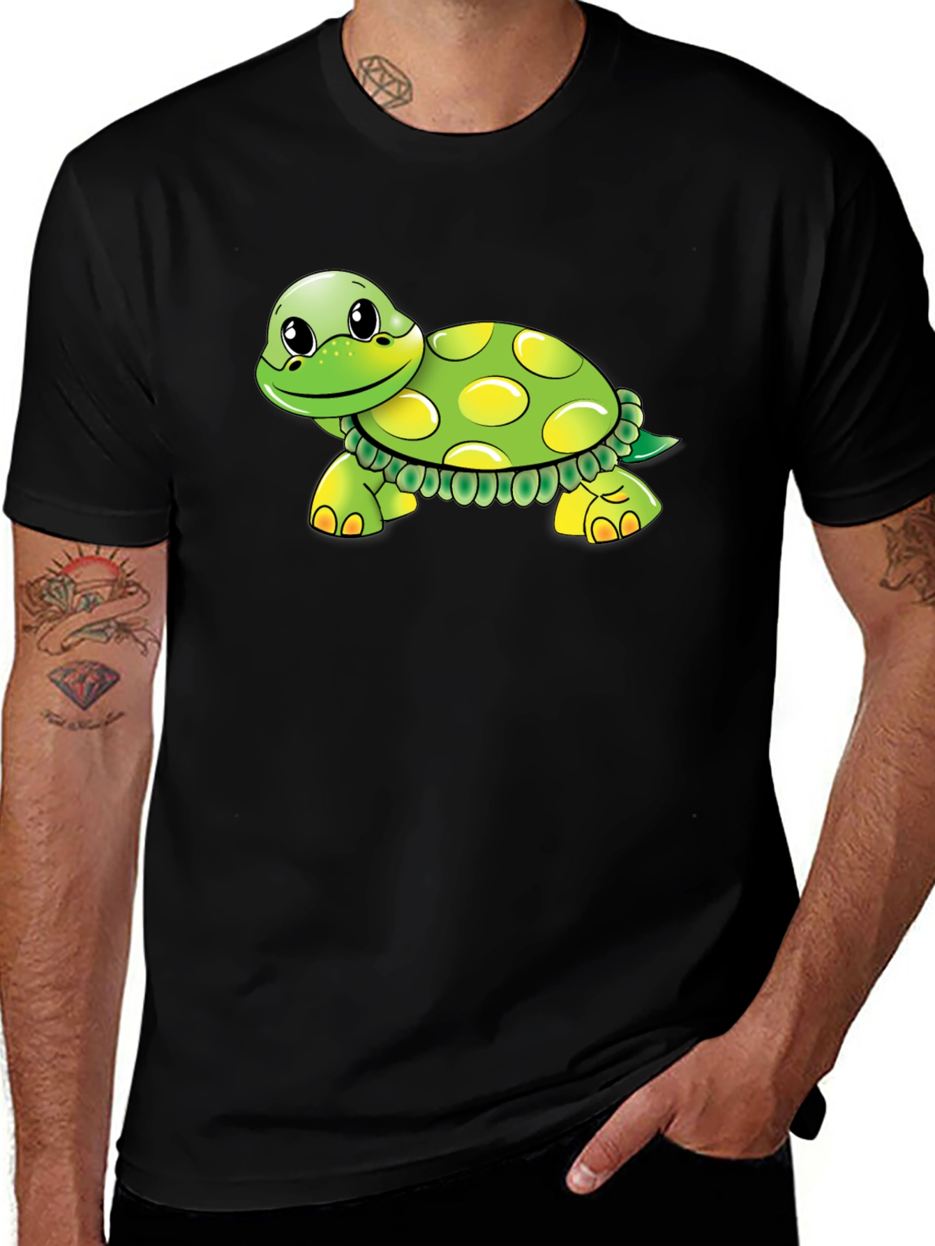 Turtle Cartoon Graphic Black T-Shirt