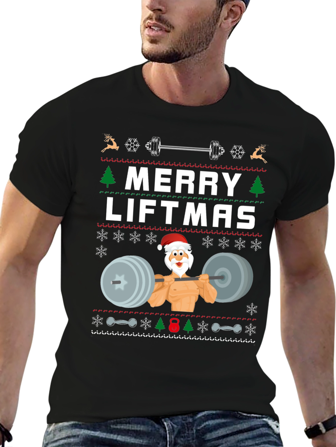 Merry Liftmas Weightlifting Santa T-Shirt