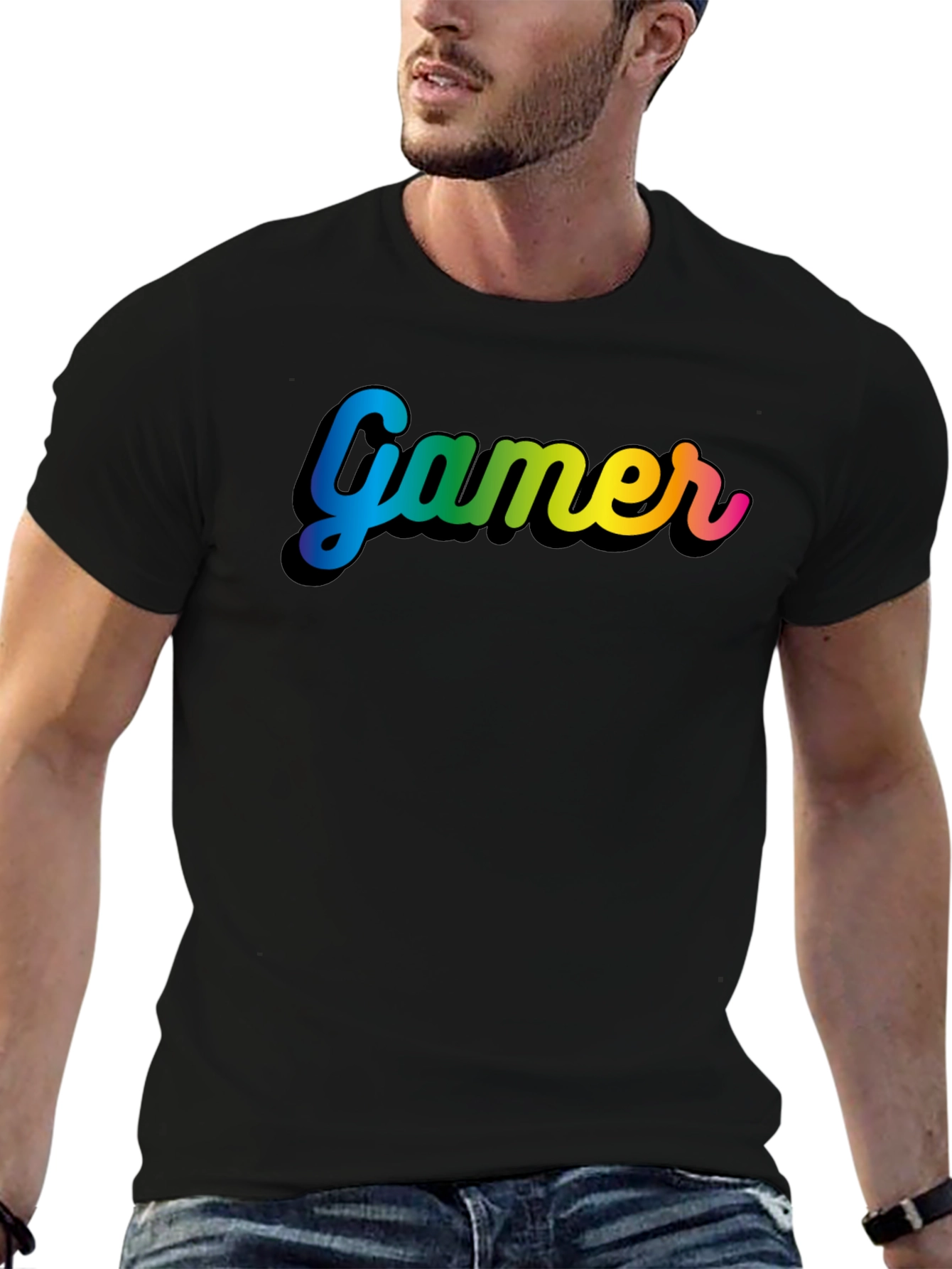 Gamer Rainbow Text Black T-Shirt