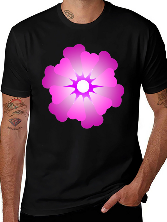 Black T-Shirt with Pink Flower Graphic