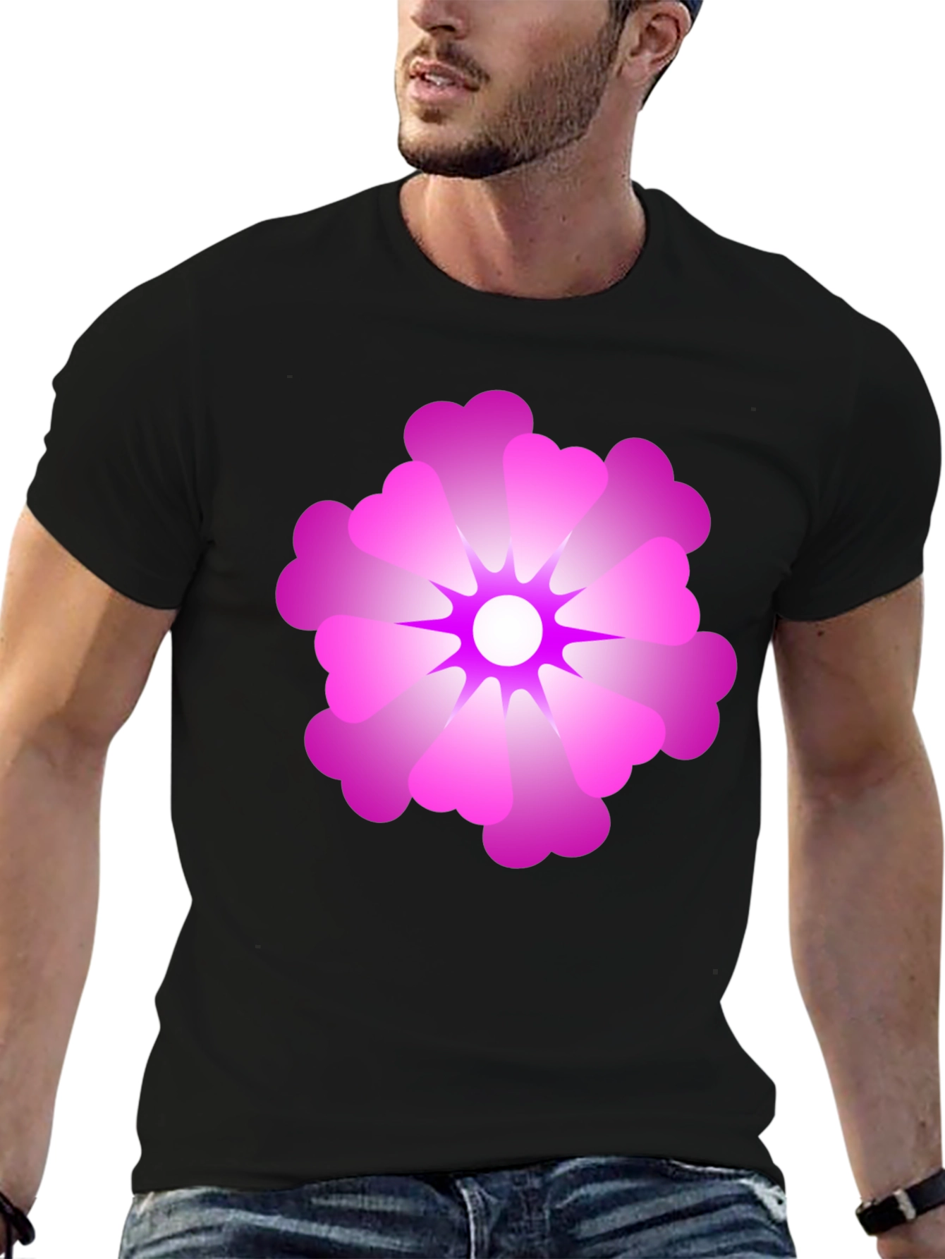 Black T-Shirt with Pink Flower Graphic