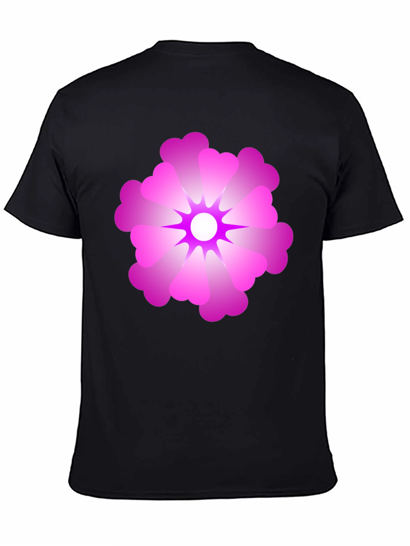Black T-Shirt with Pink Flower Graphic