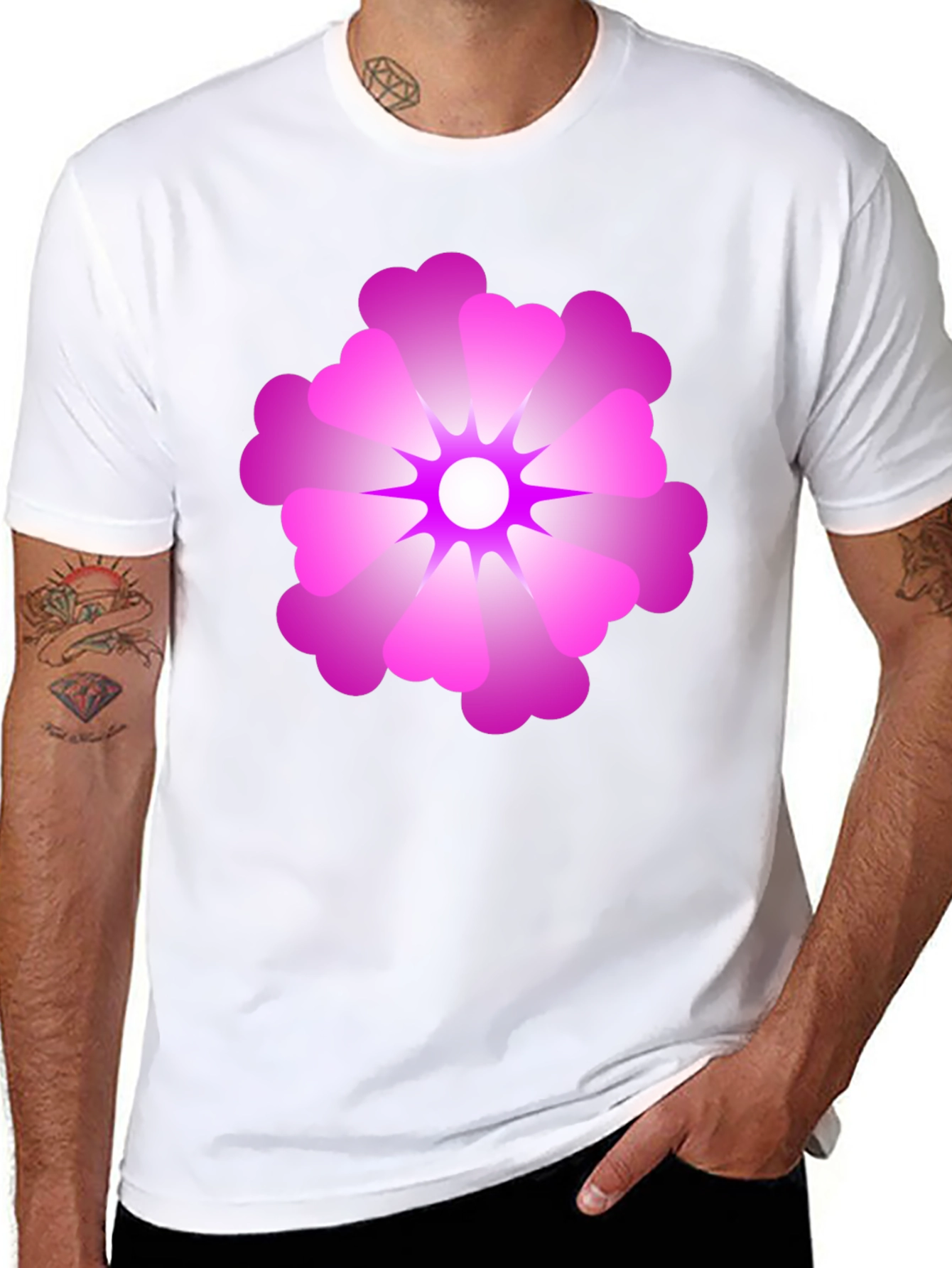Black T-Shirt with Pink Flower Graphic