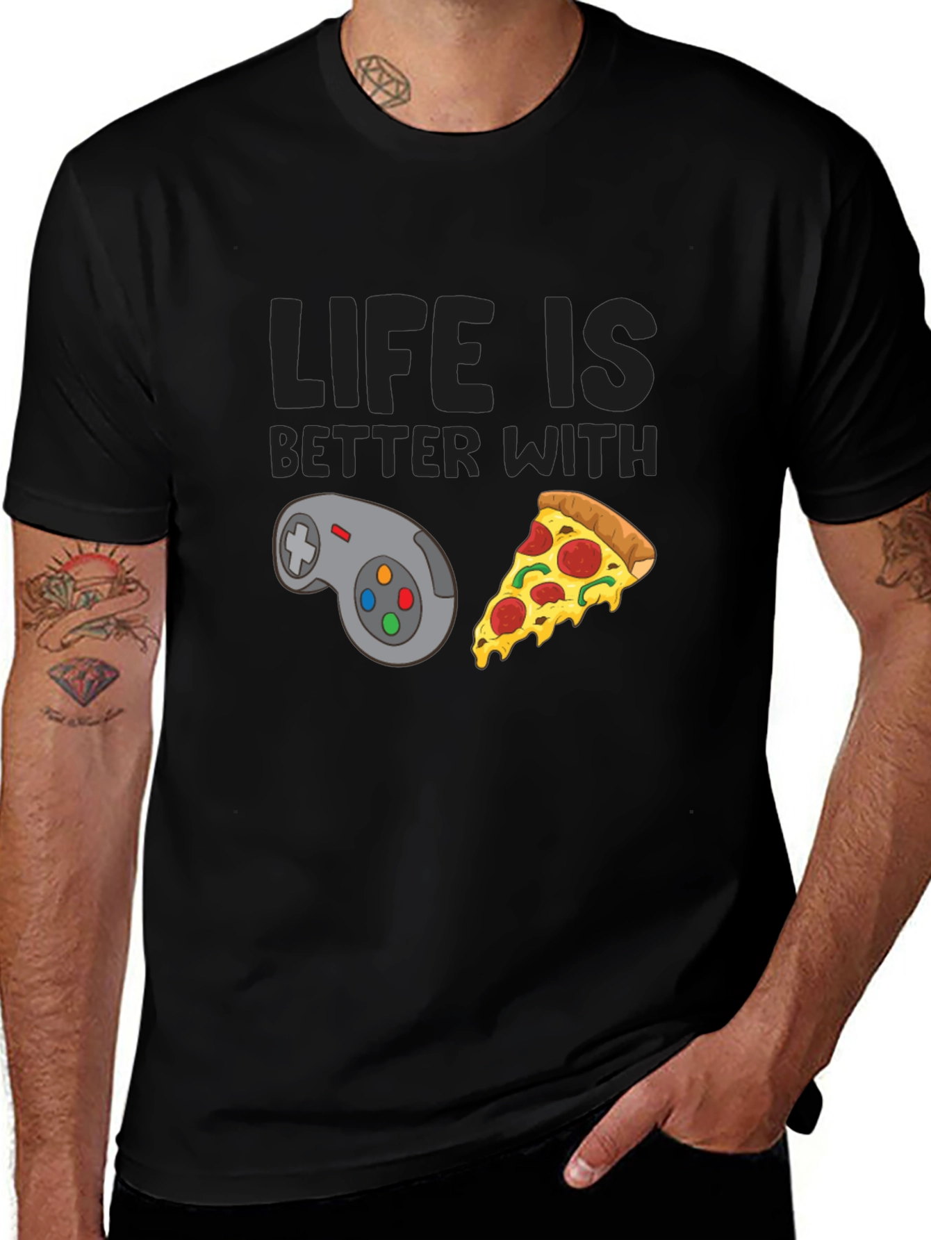 Life Is Better With Gaming & Pizza Black T-Shirt