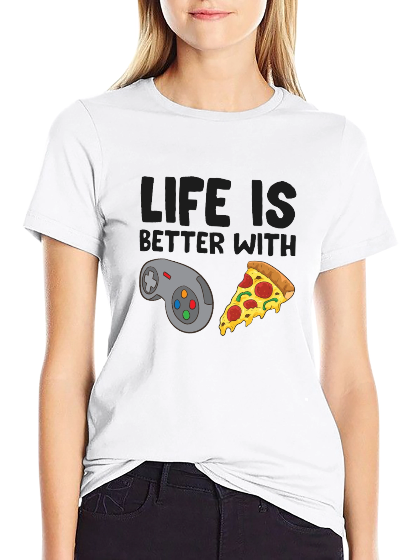 Life Is Better With Gaming & Pizza Black T-Shirt