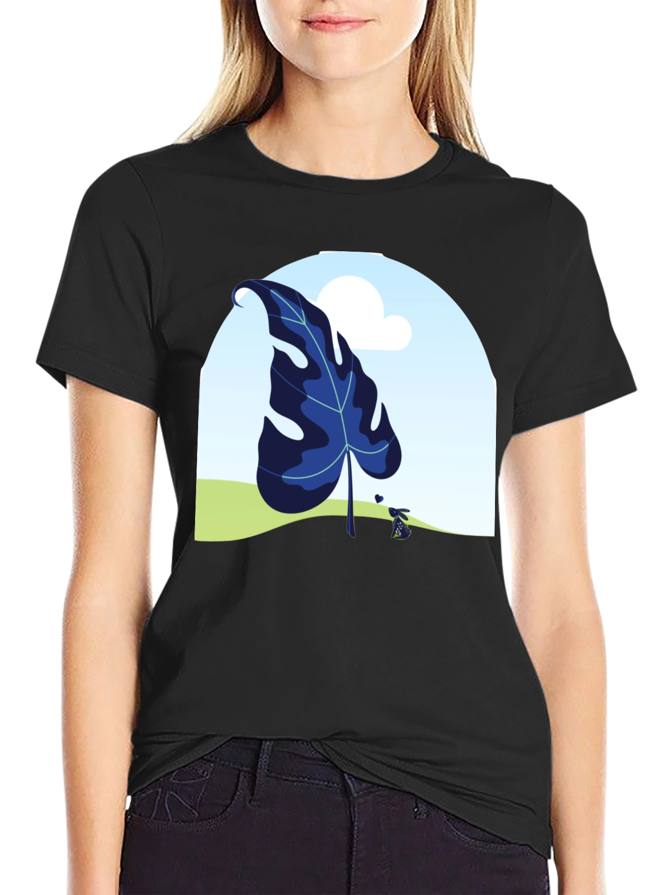 Botanical Leaf Black T-Shirt