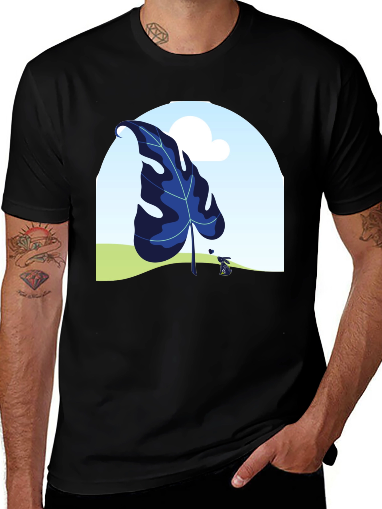 Botanical Leaf Black T-Shirt