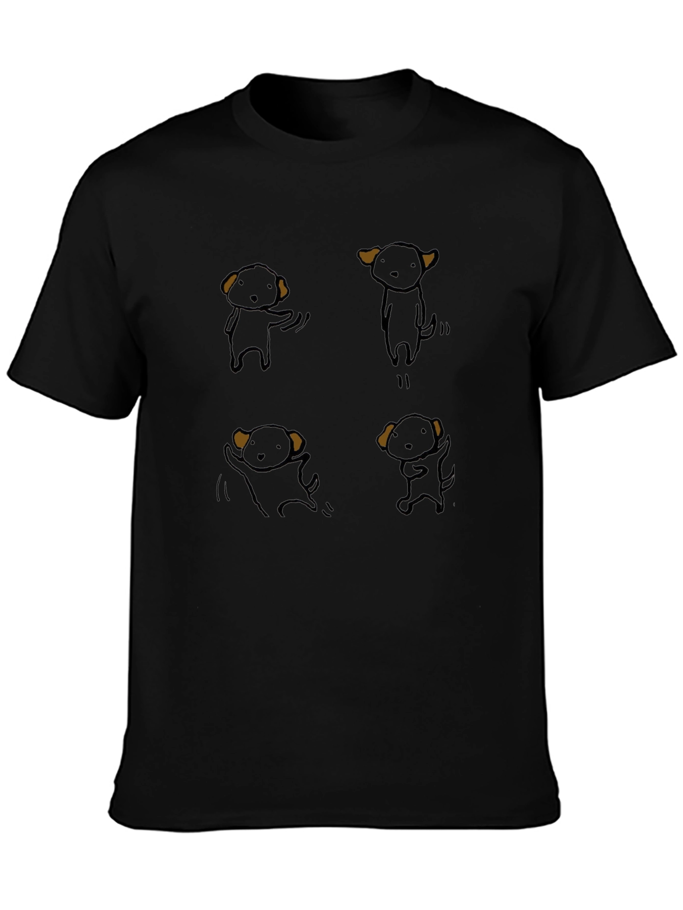 Cute Cartoon Puppy Graphic Black T-Shirt