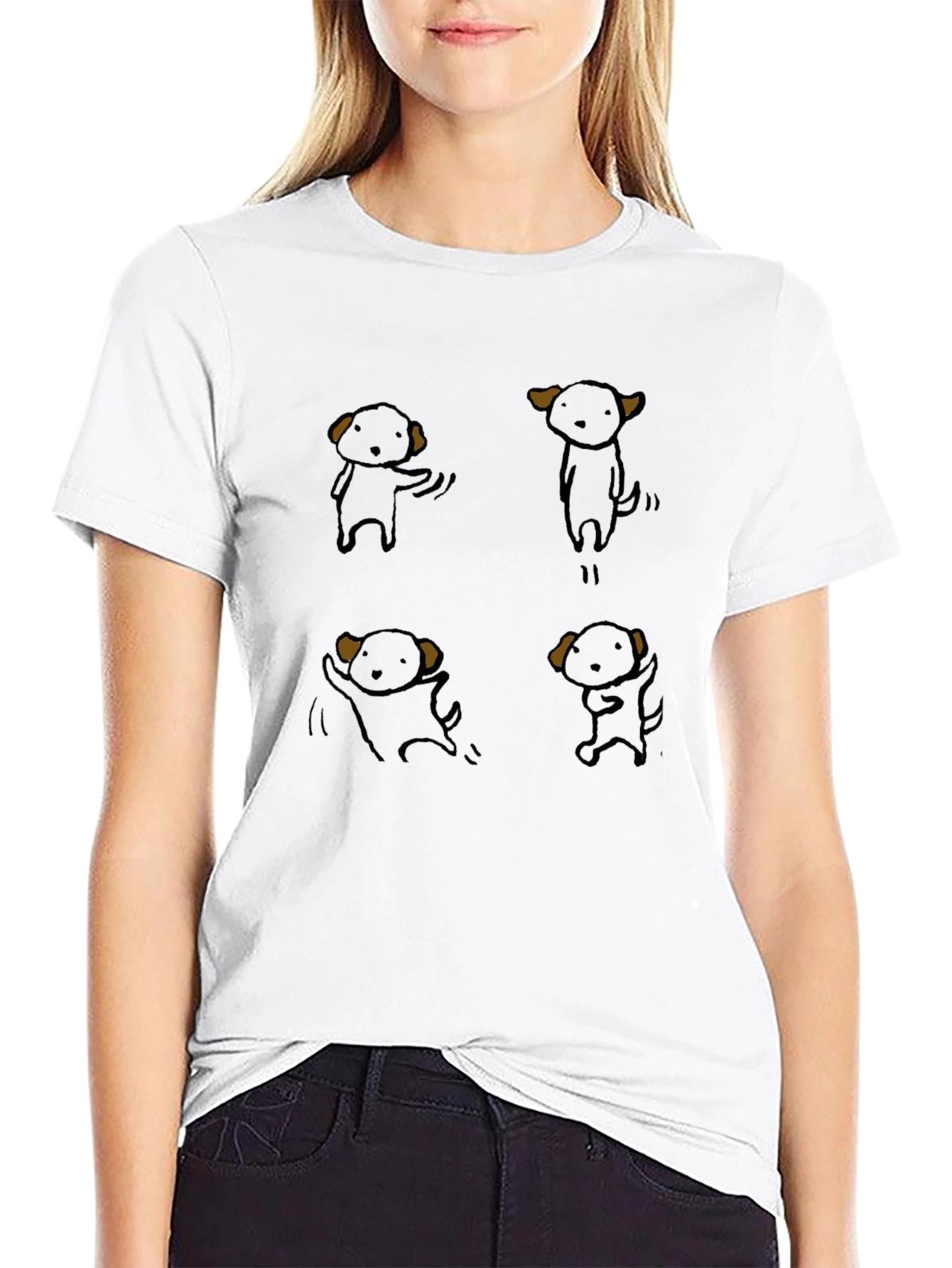 Cute Cartoon Puppy Graphic Black T-Shirt