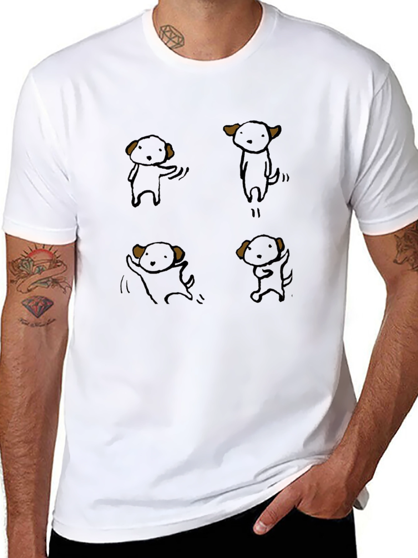 Cute Cartoon Puppy Graphic Black T-Shirt