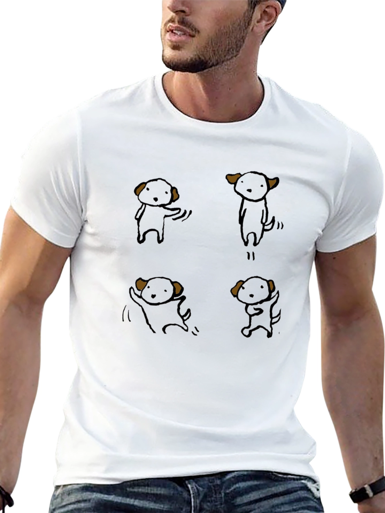 Cute Cartoon Puppy Graphic Black T-Shirt