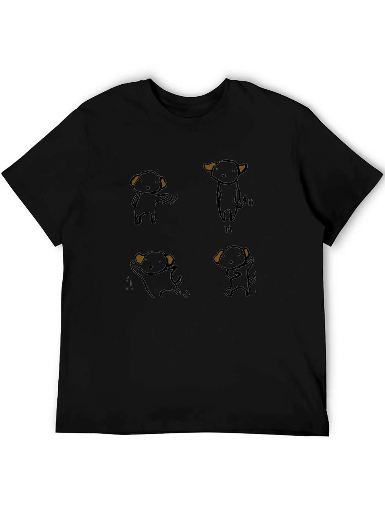 Cute Cartoon Puppy Graphic Black T-Shirt