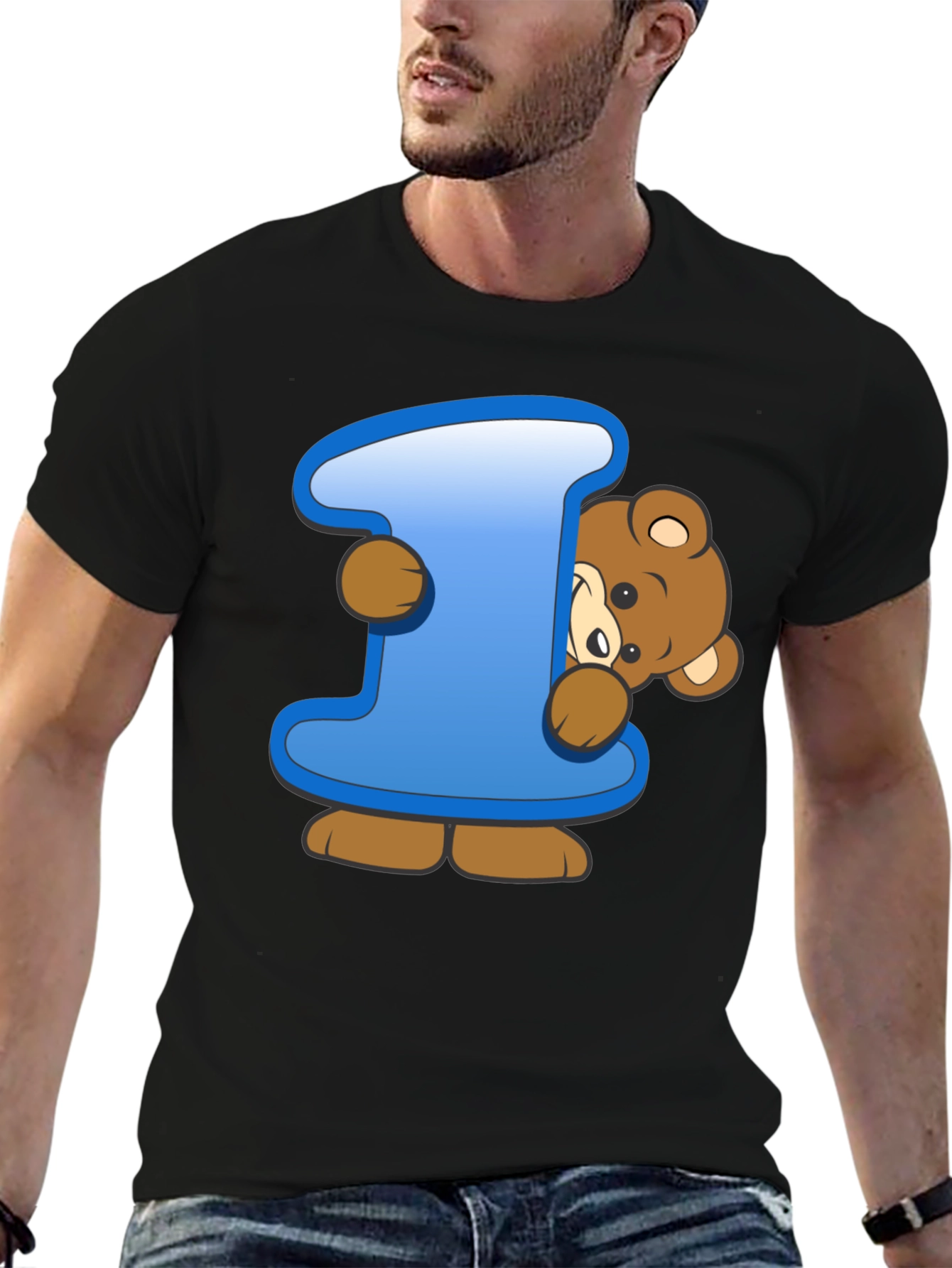 Cute Teddy Bear Initial I Black T-Shirt