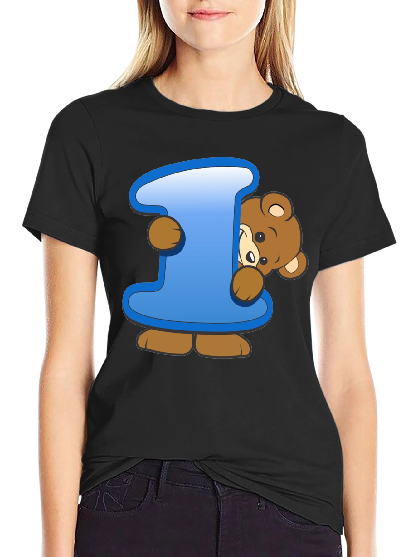Cute Teddy Bear Initial I Black T-Shirt