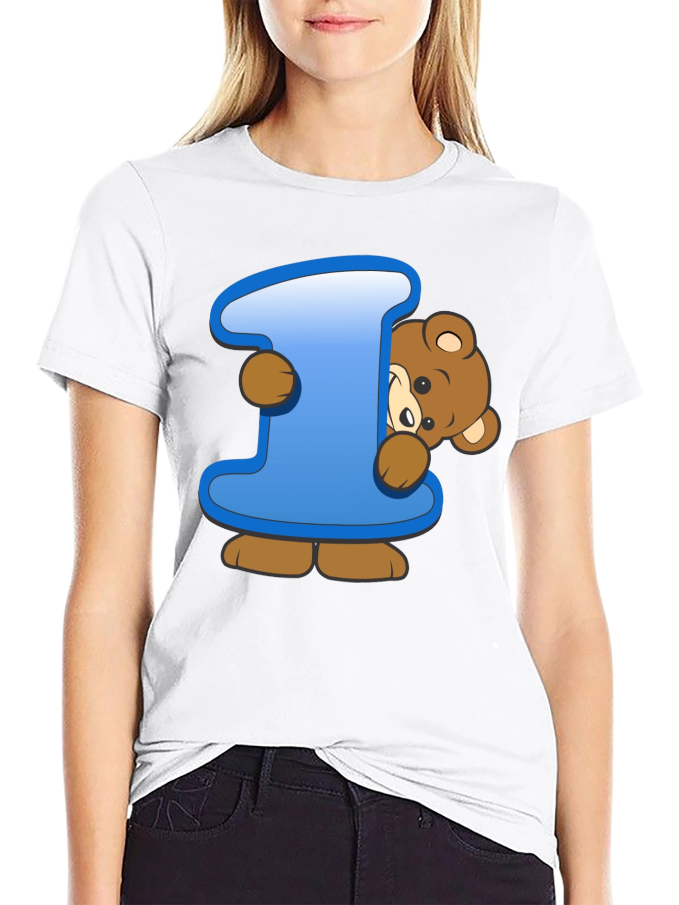 Cute Teddy Bear Initial I Black T-Shirt