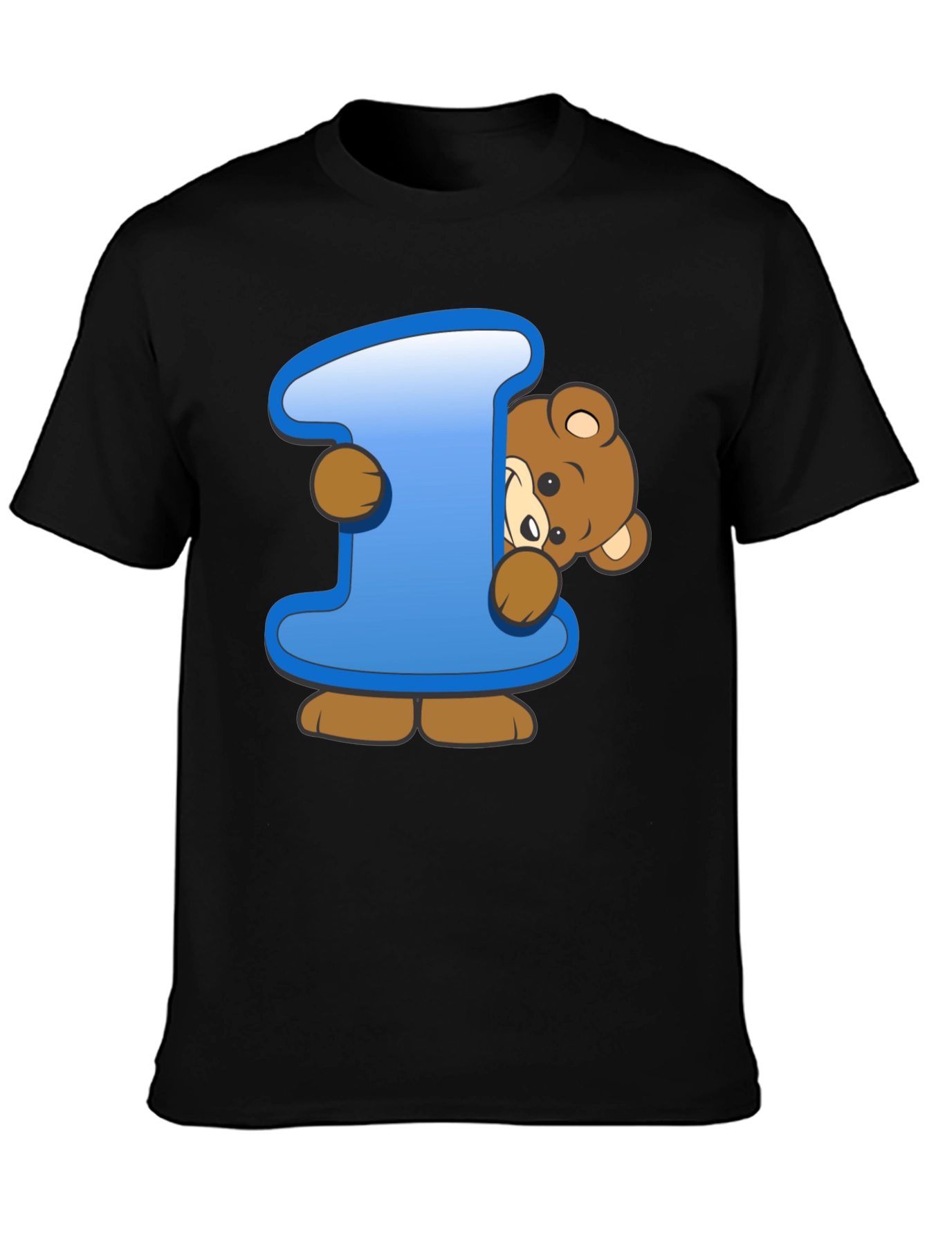 Cute Teddy Bear Initial I Black T-Shirt