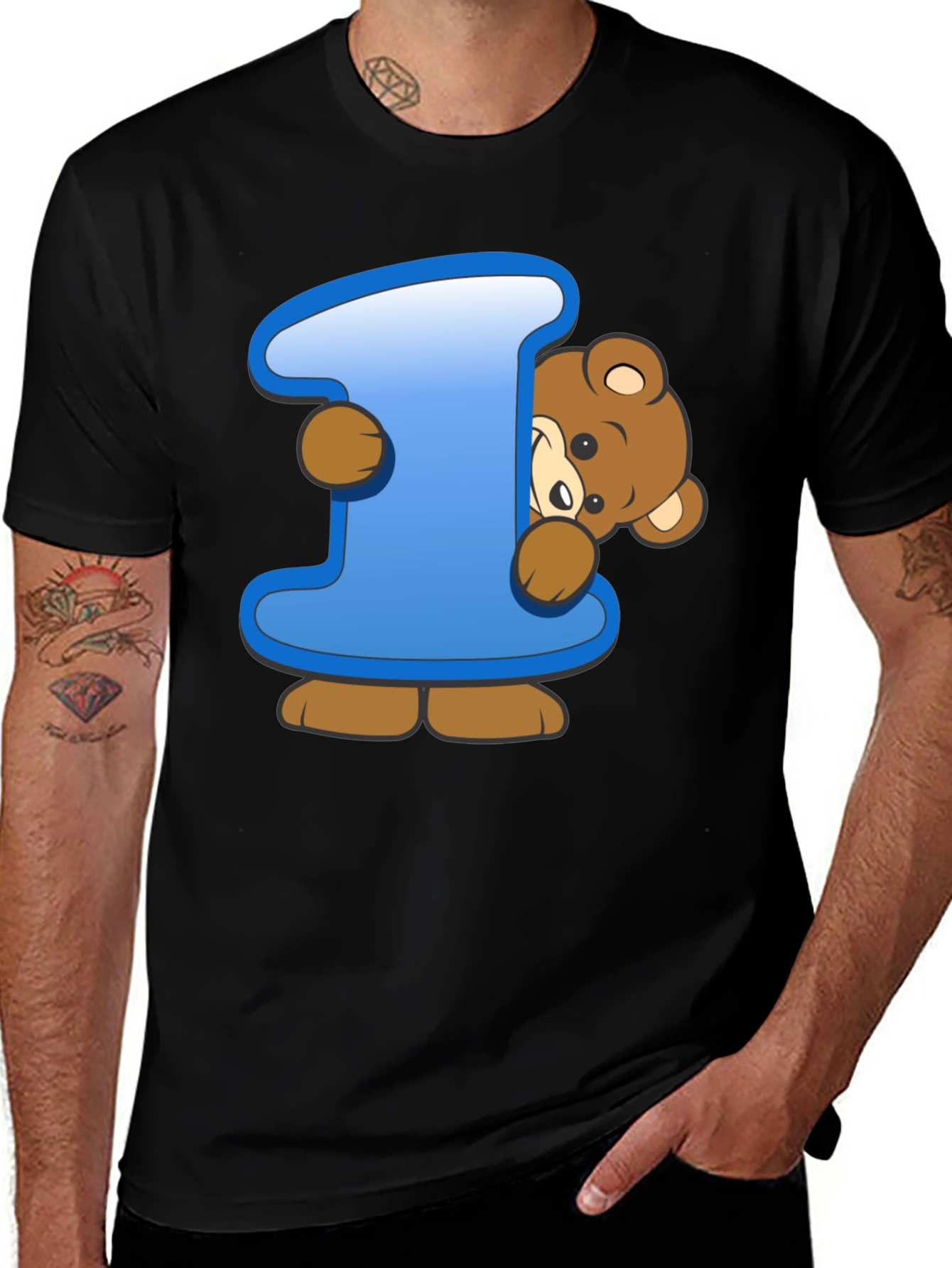 Cute Teddy Bear Initial I Black T-Shirt