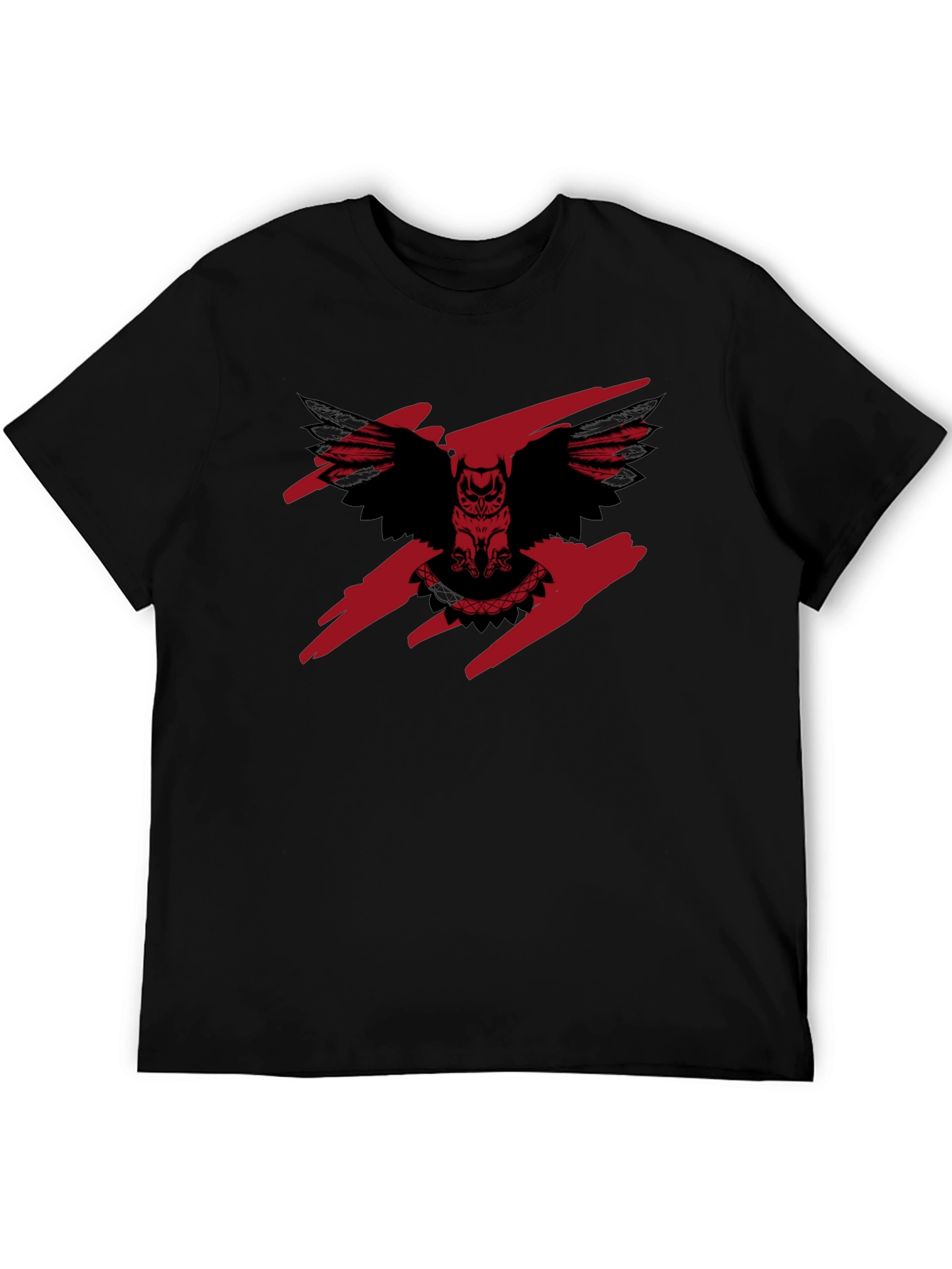 Mens Black T-Shirt with Owl Graphic Print