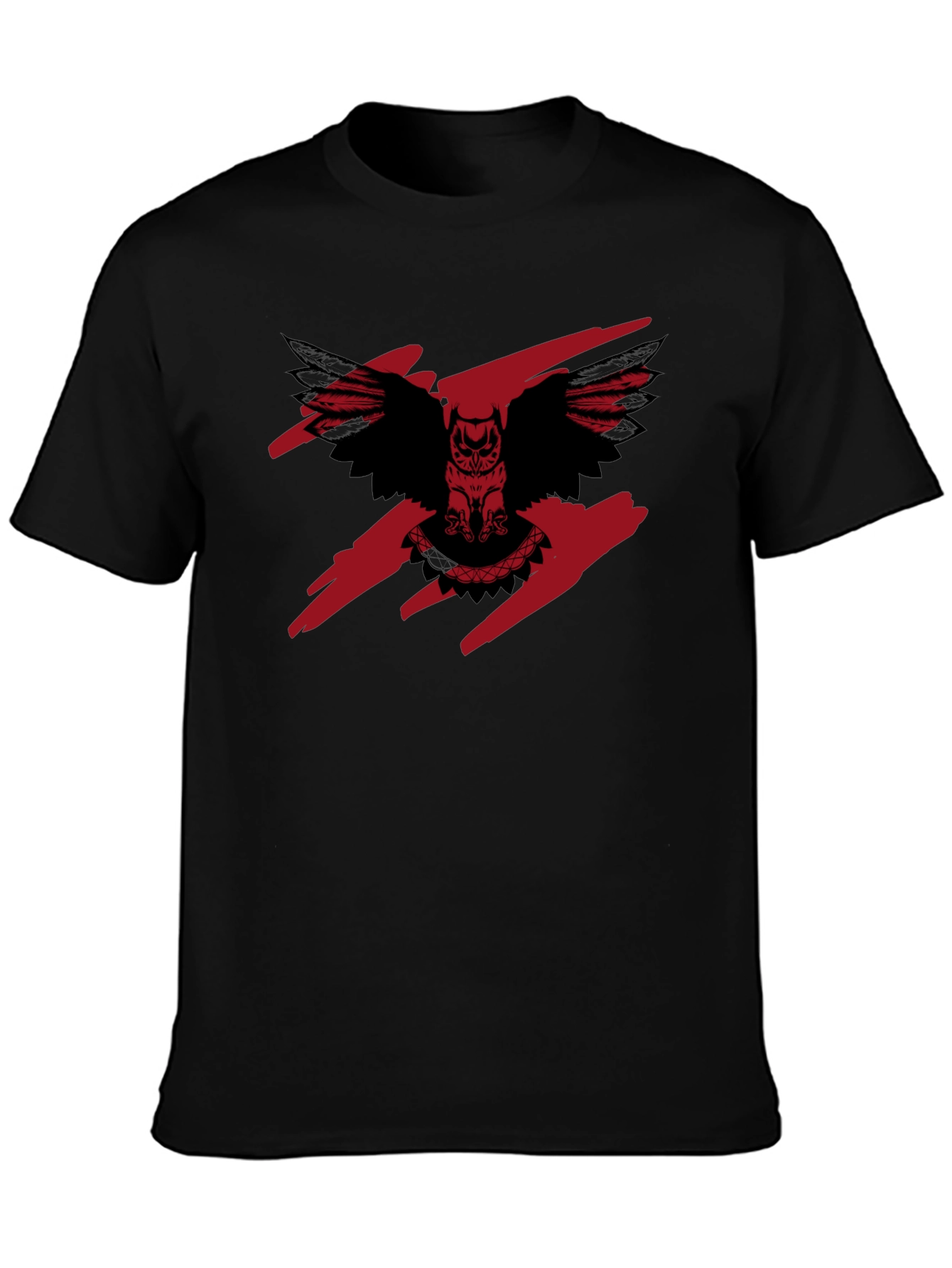 Mens Black T-Shirt with Owl Graphic Print