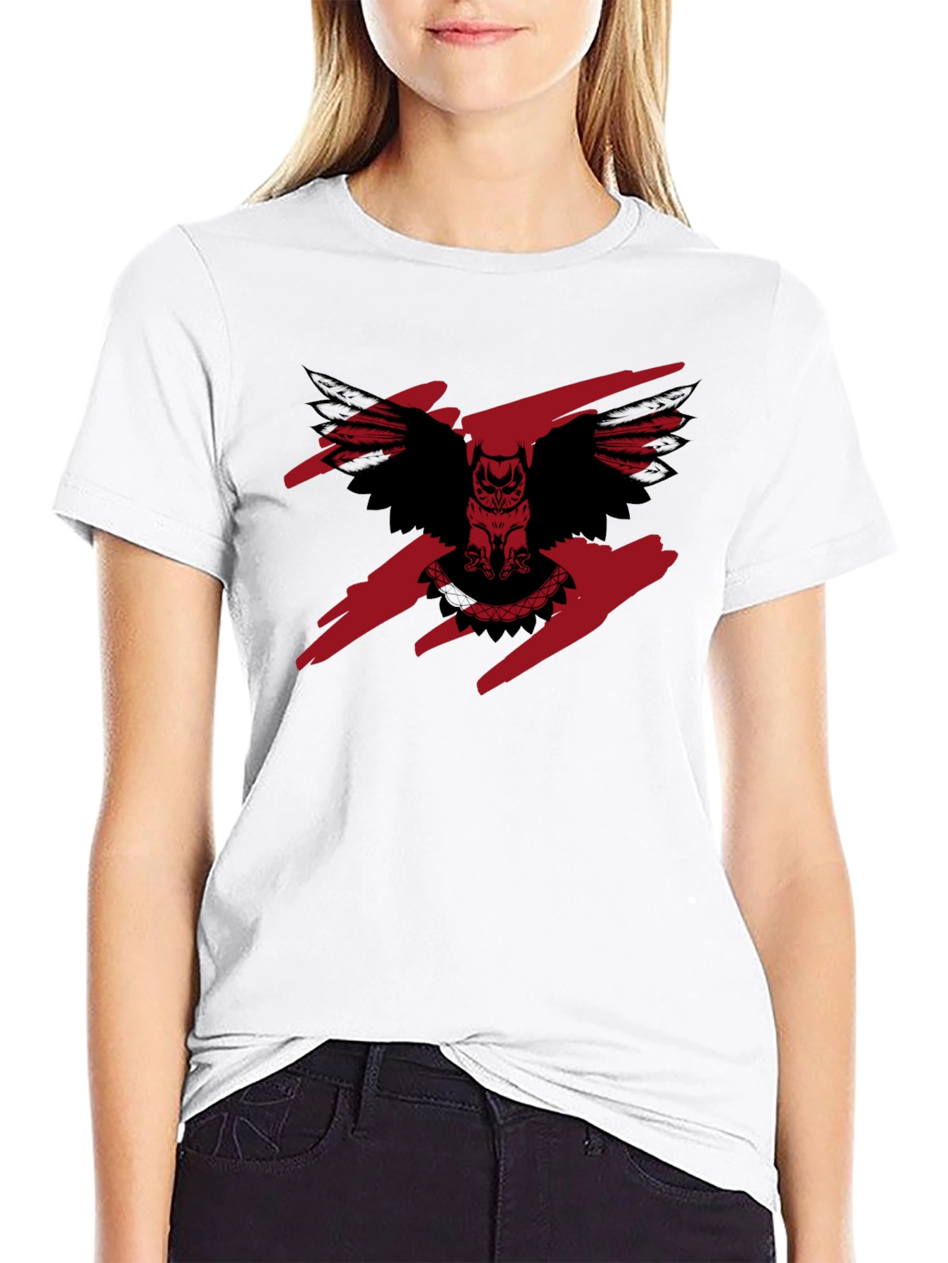 Mens Black T-Shirt with Owl Graphic Print