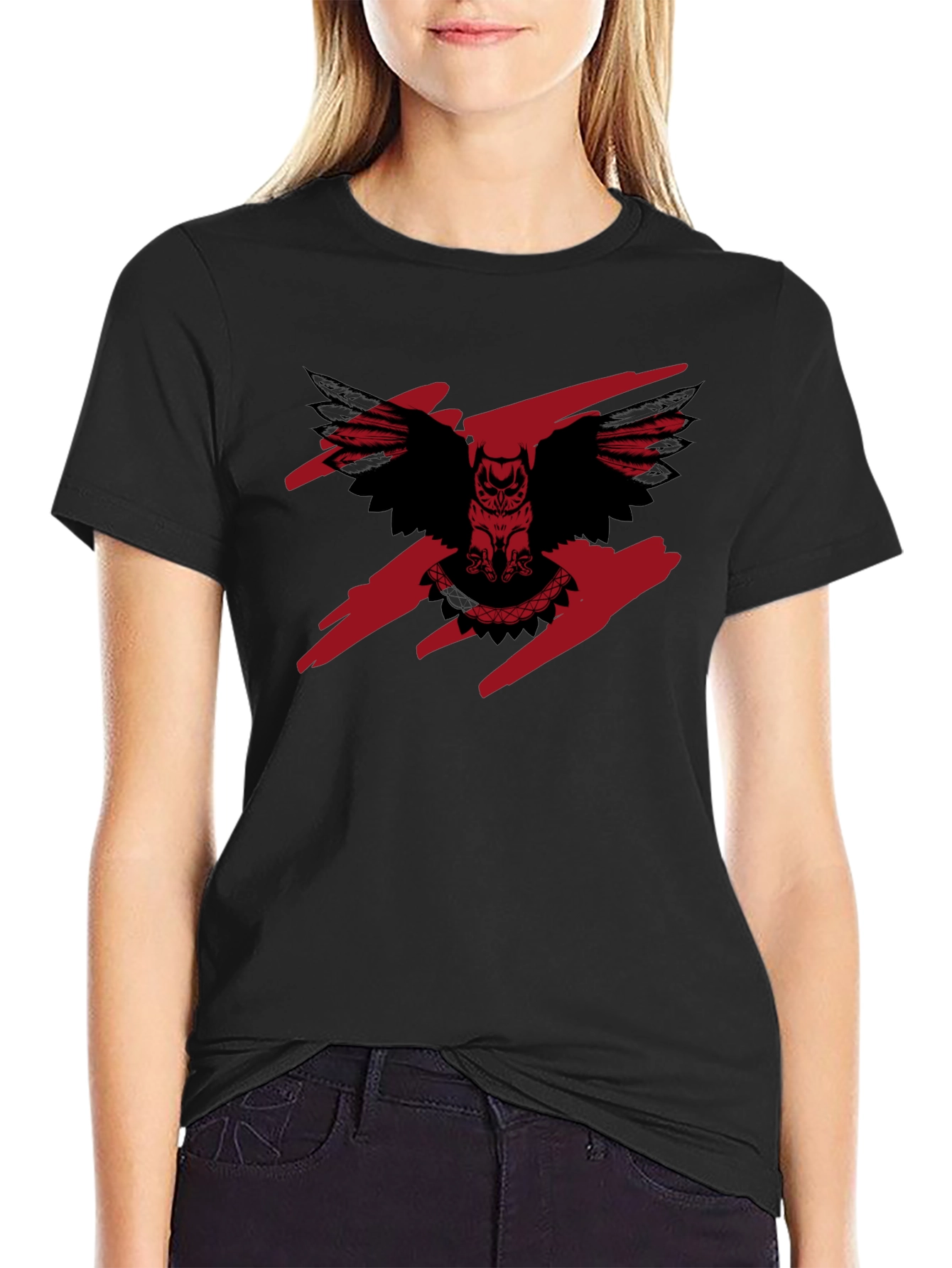 Mens Black T-Shirt with Owl Graphic Print