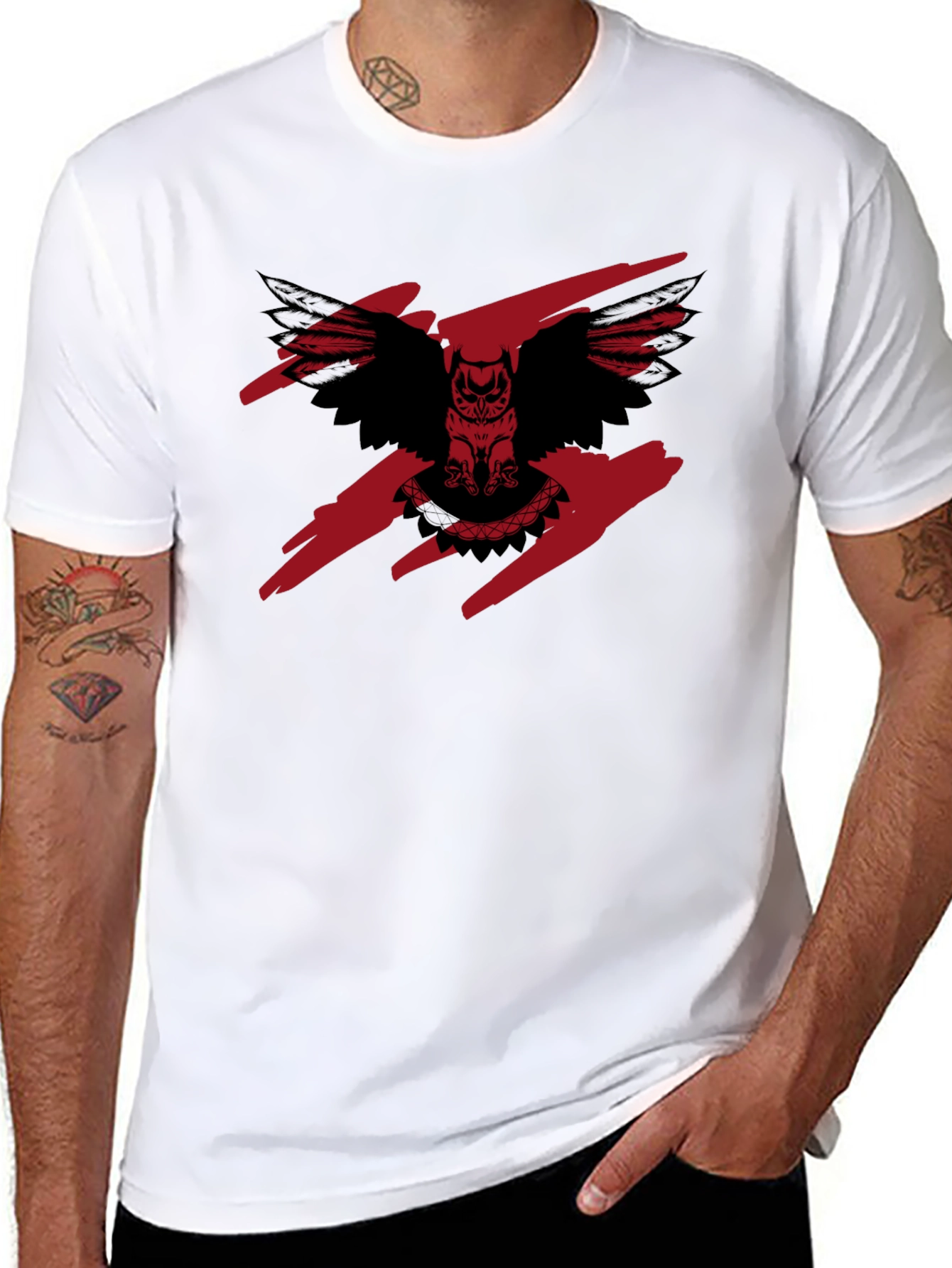 Mens Black T-Shirt with Owl Graphic Print