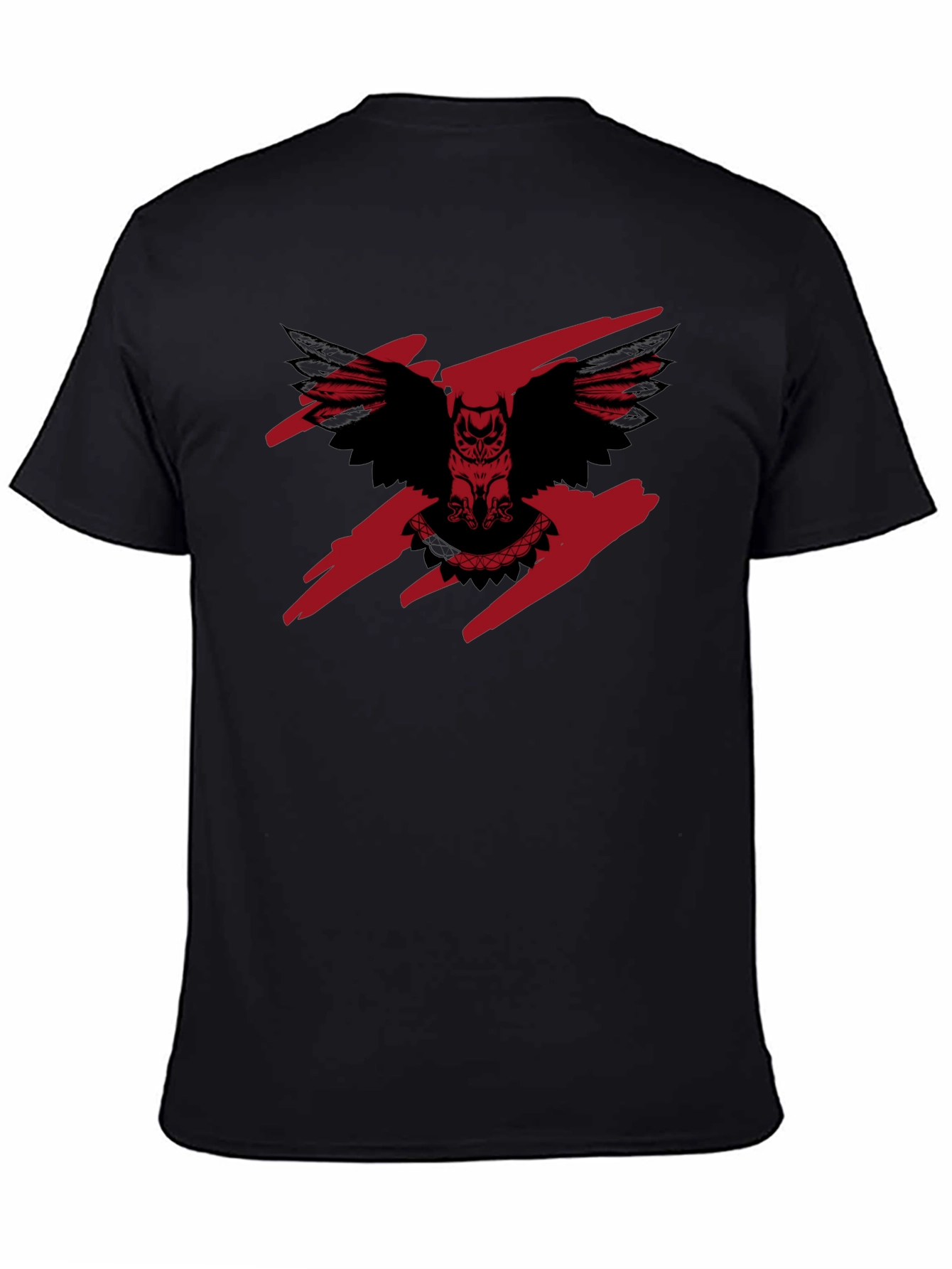 Mens Black T-Shirt with Owl Graphic Print
