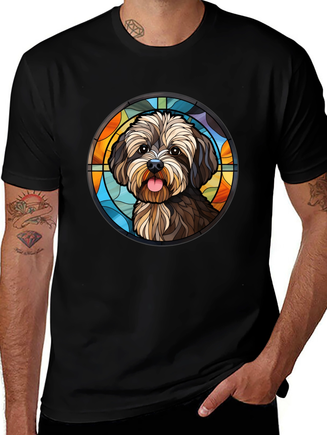 Dog Lovers Stained Glass Style T-Shirt