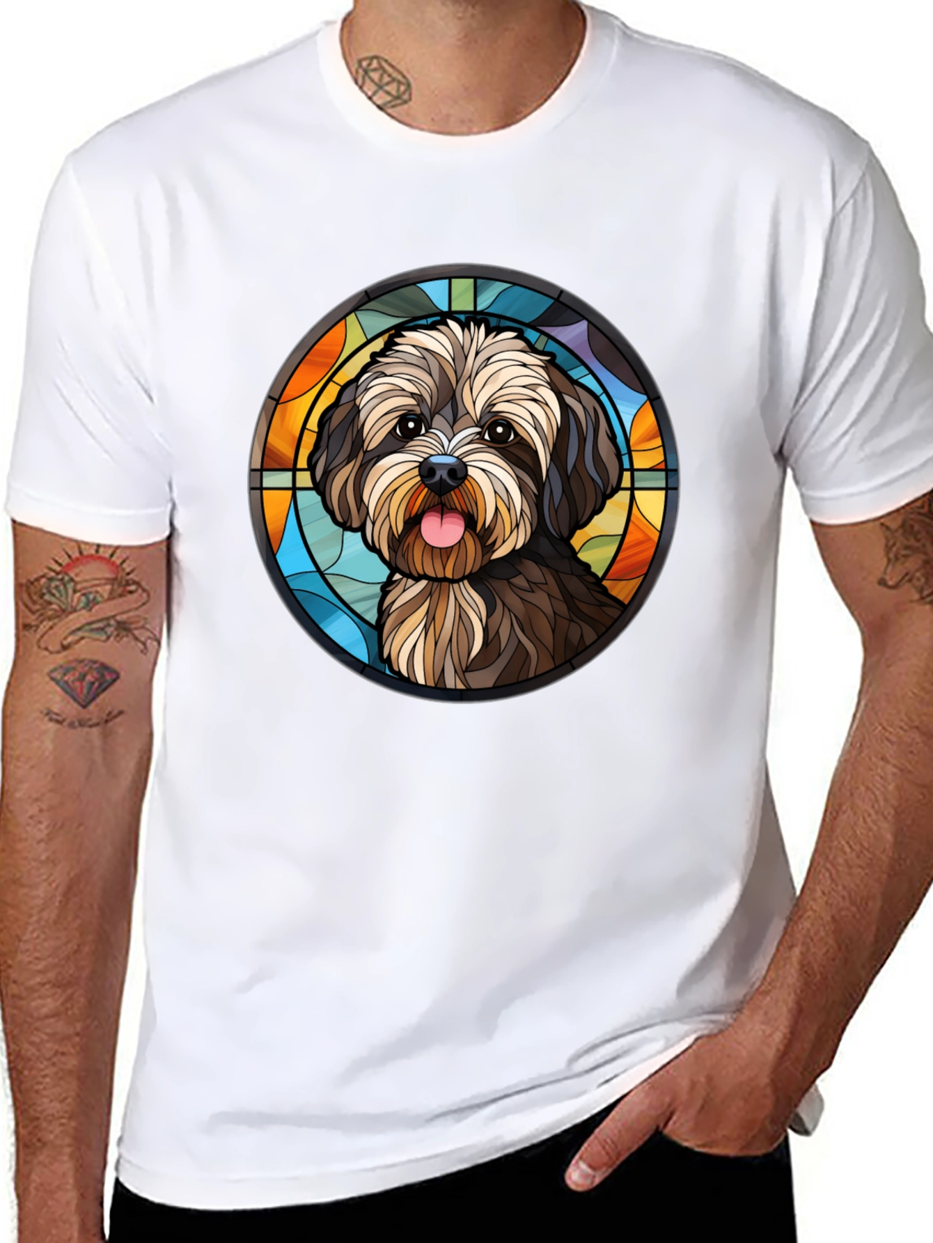 Dog Lovers Stained Glass Style T-Shirt