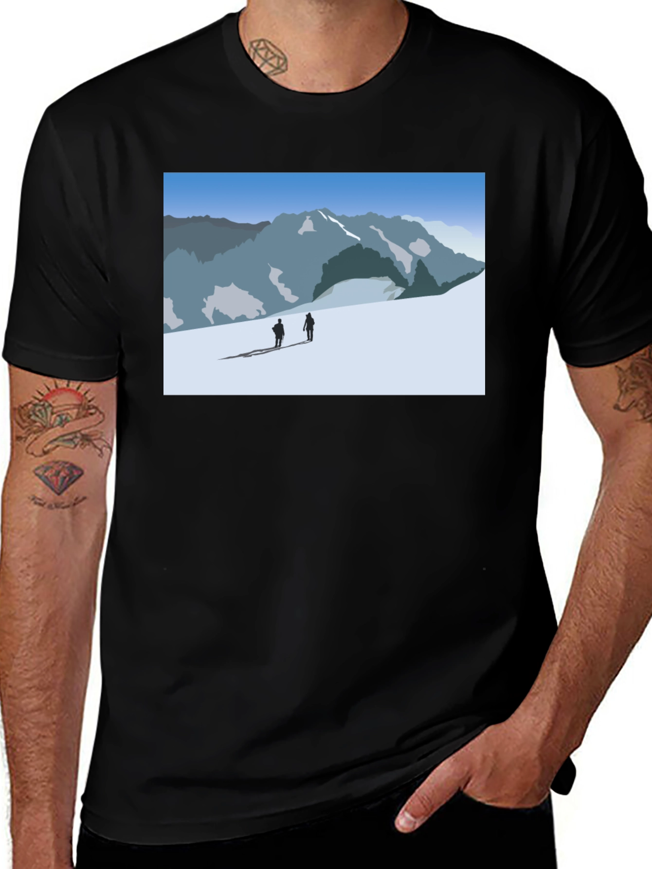 Mountain Scene Graphic Tee - Black Casual Shirt