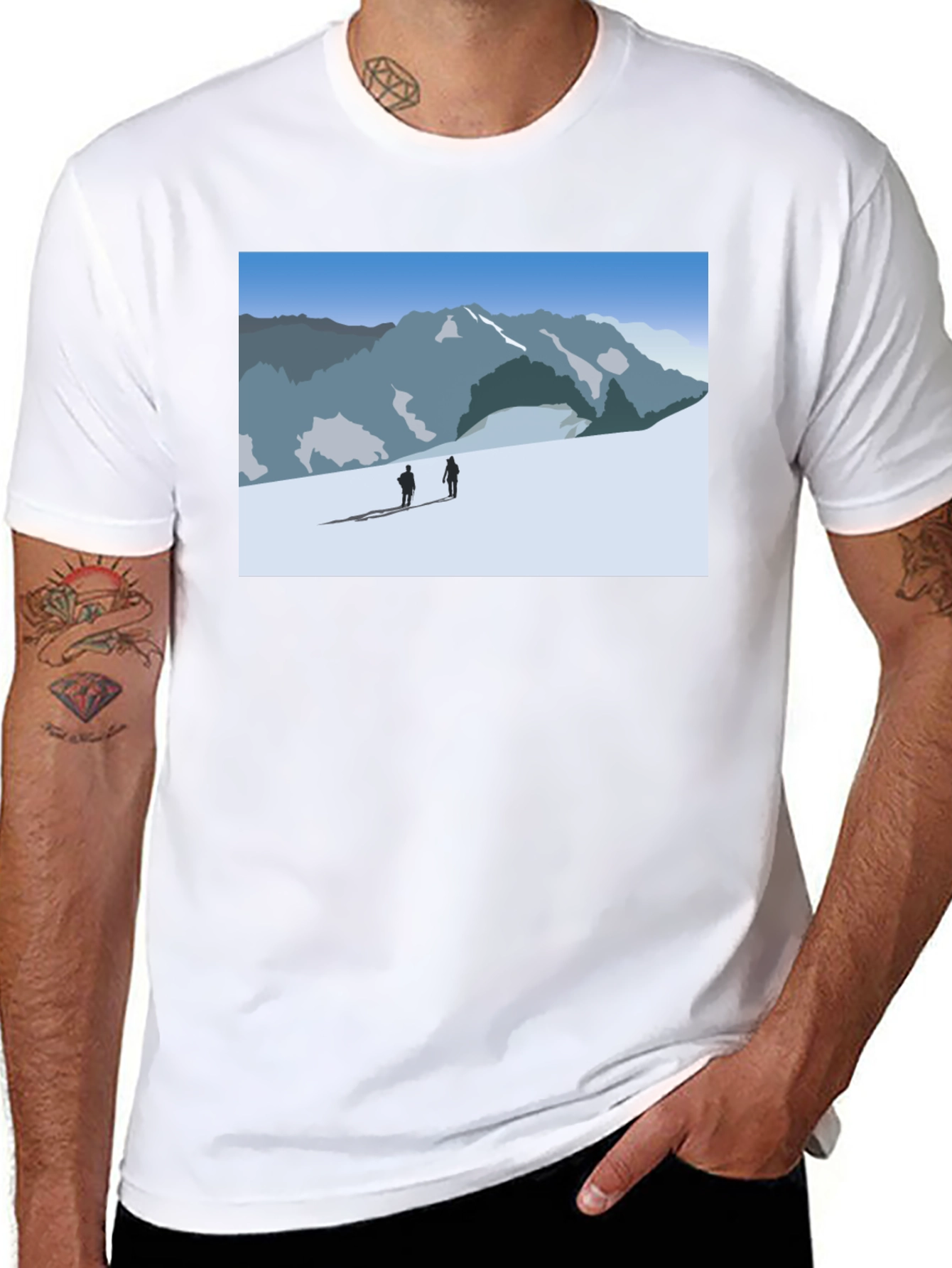 Mountain Scene Graphic Tee - Black Casual Shirt