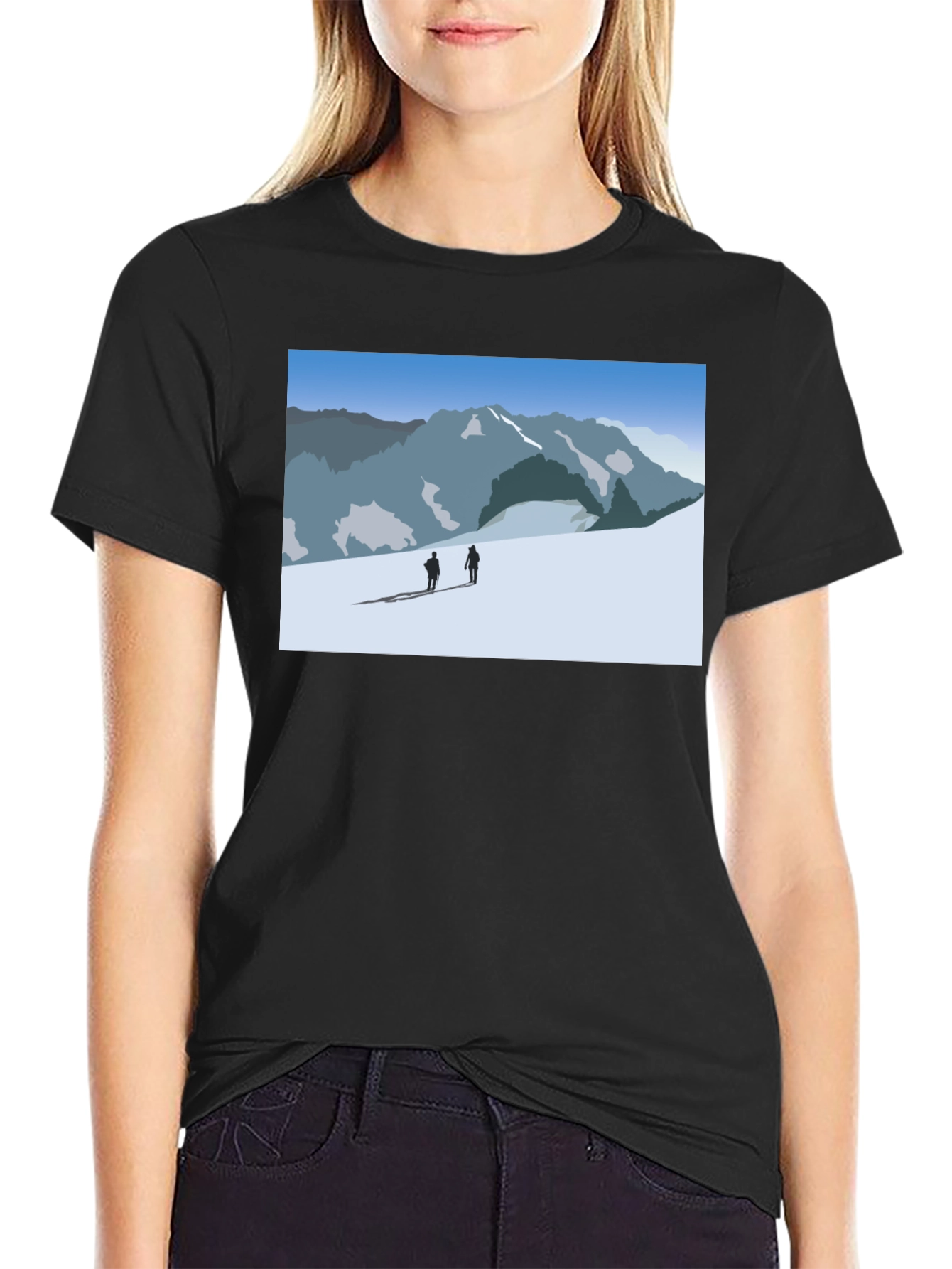 Mountain Scene Graphic Tee - Black Casual Shirt