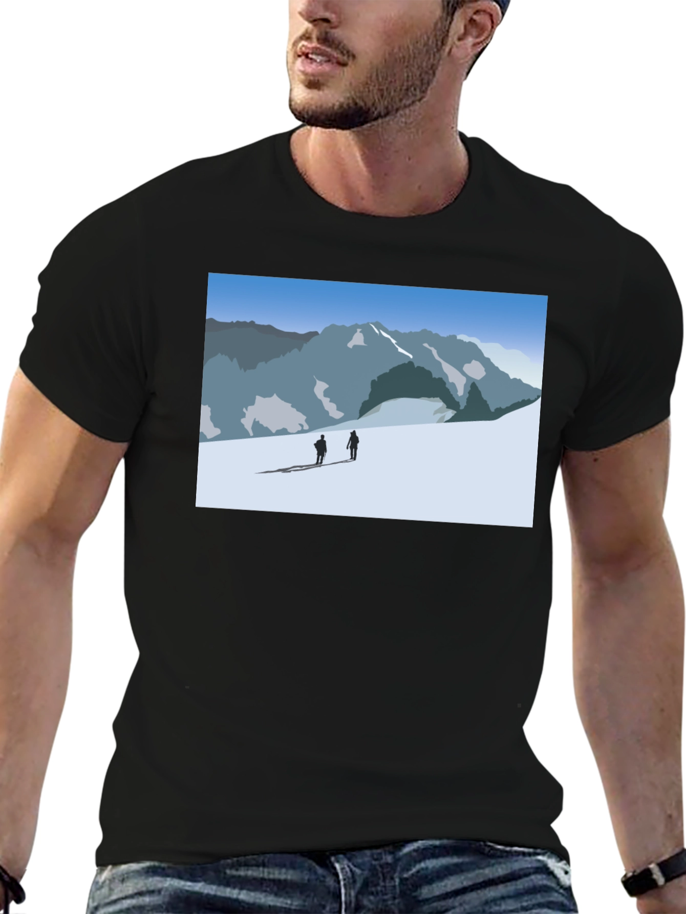 Mountain Scene Graphic Tee - Black Casual Shirt