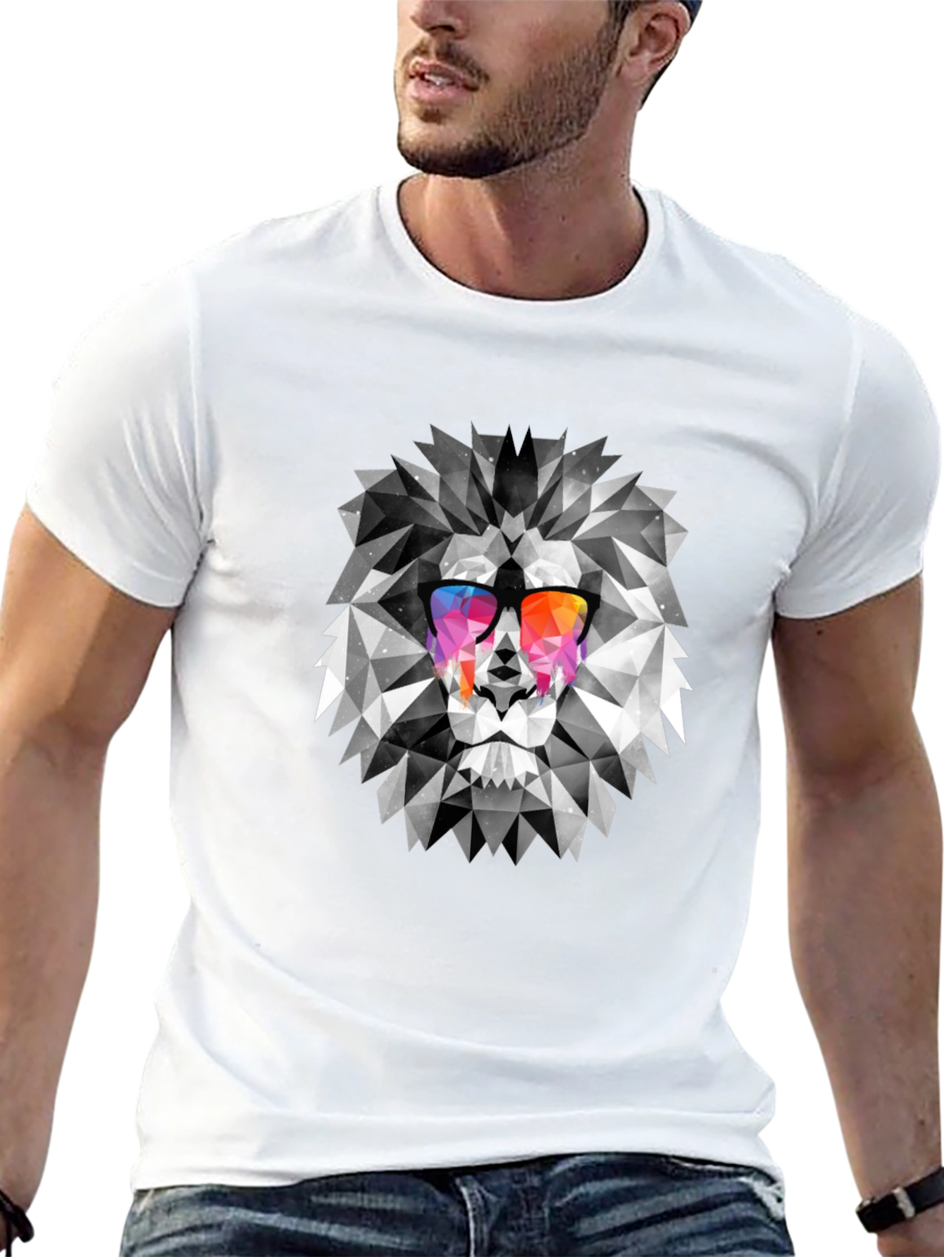 Geometric Lion Graphic Tee - Cool Mens Black T-Shirt