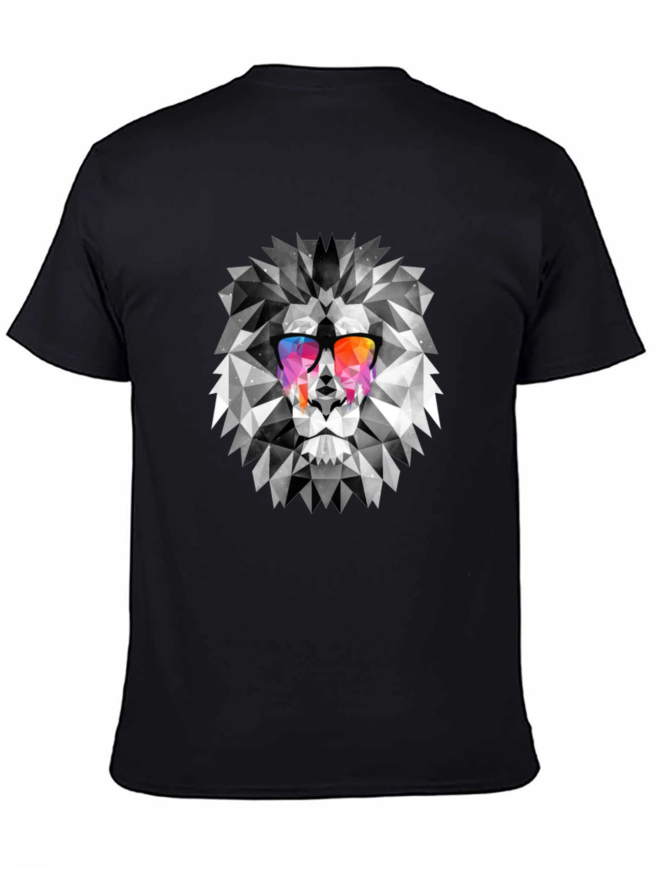 Geometric Lion Graphic Tee - Cool Mens Black T-Shirt