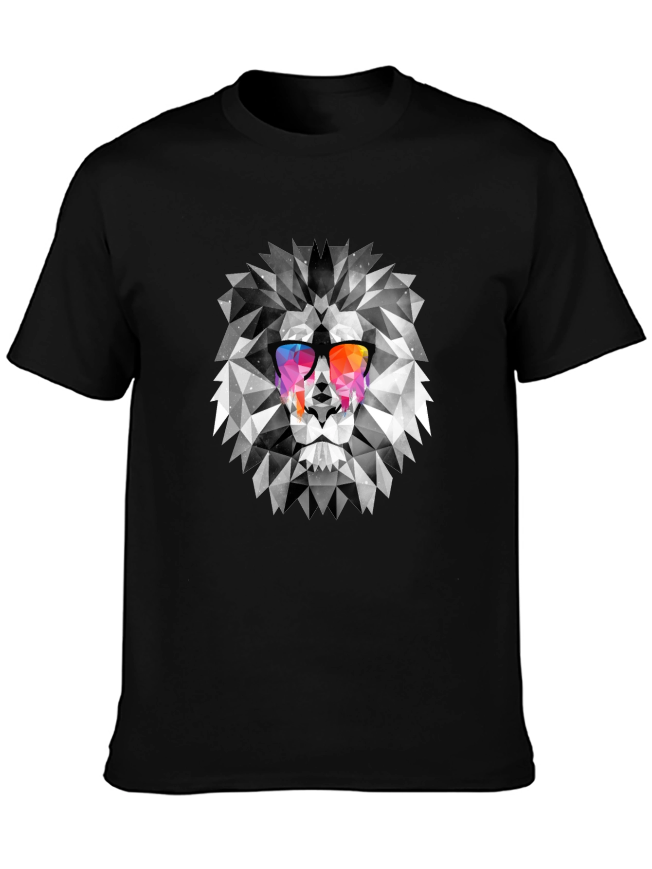 Geometric Lion Graphic Tee - Cool Mens Black T-Shirt