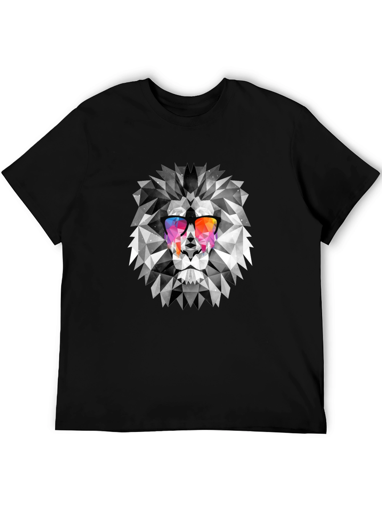 Geometric Lion Graphic Tee - Cool Mens Black T-Shirt