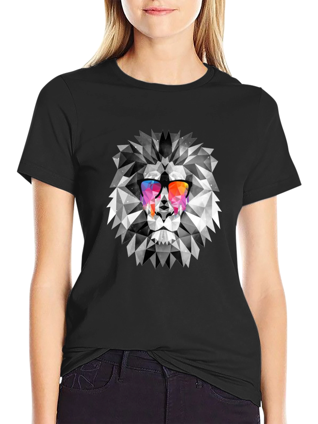 Geometric Lion Graphic Tee - Cool Mens Black T-Shirt