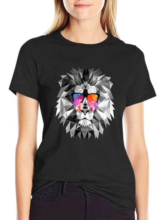 Geometric Lion Graphic Tee - Cool Mens Black T-Shirt