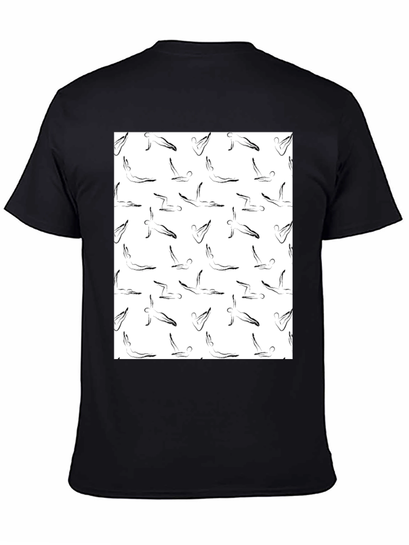 Yoga Pose Pattern T-Shirt - Black Cotton Tee