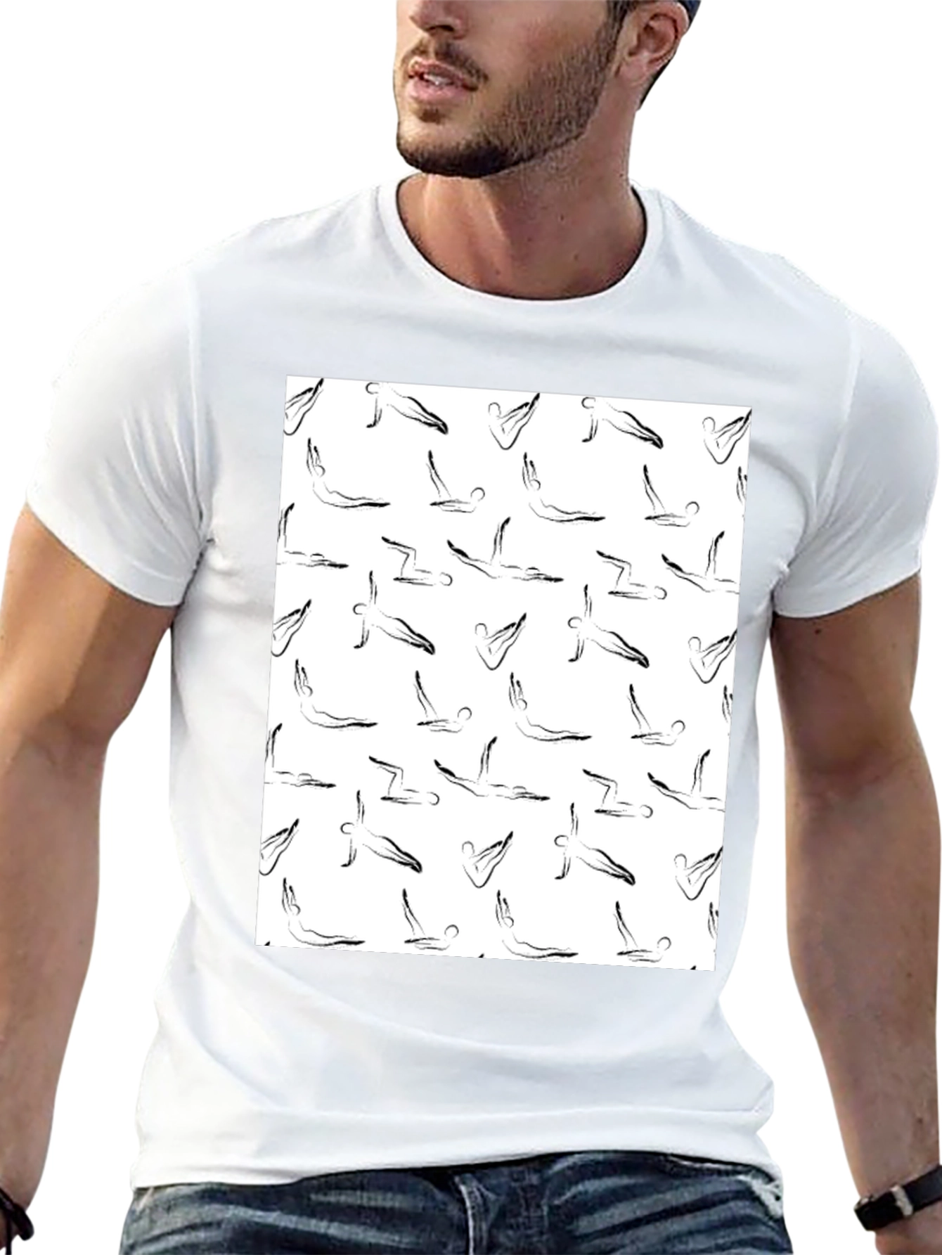 Yoga Pose Pattern T-Shirt - Black Cotton Tee