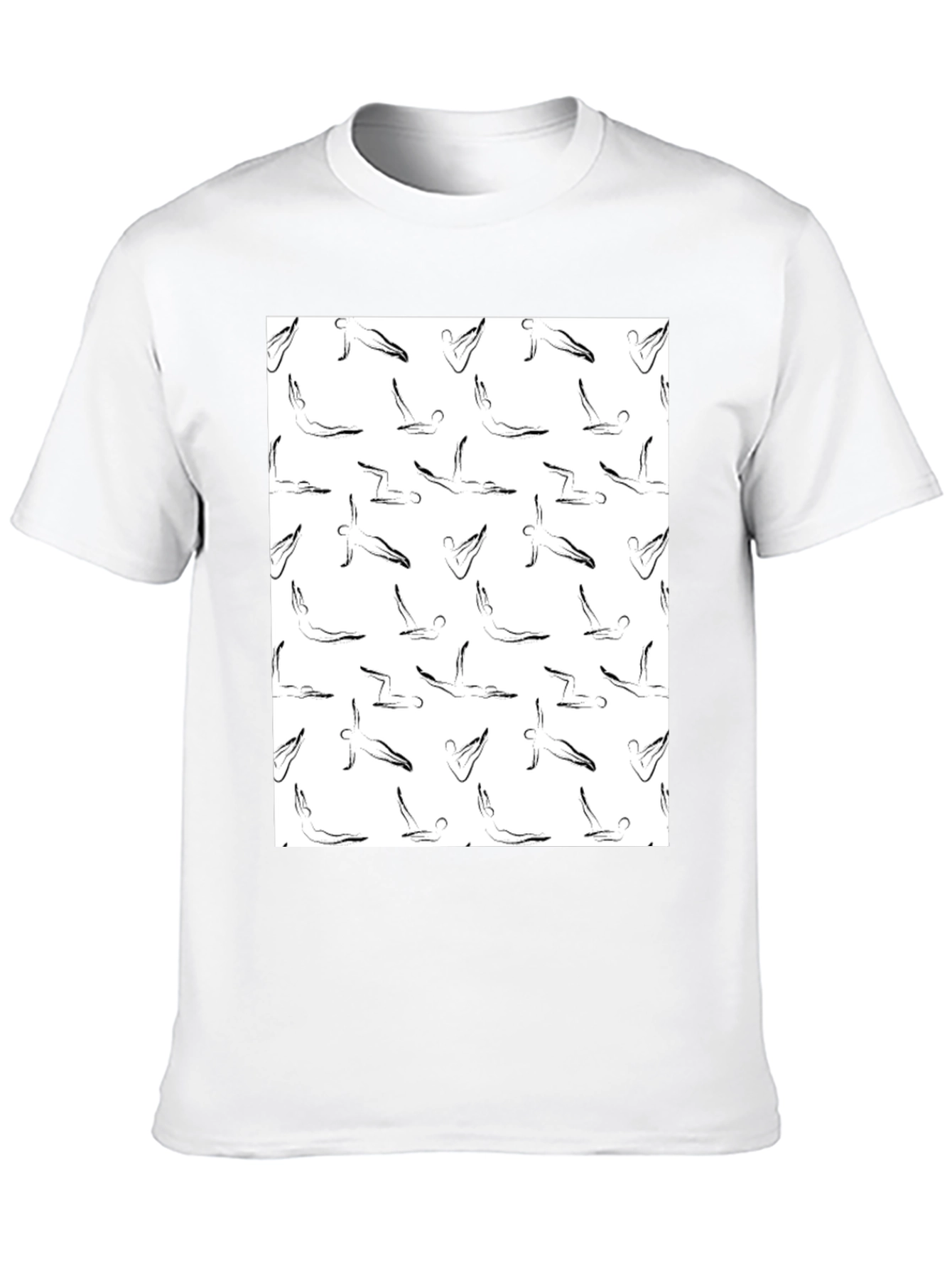 Yoga Pose Pattern T-Shirt - Black Cotton Tee
